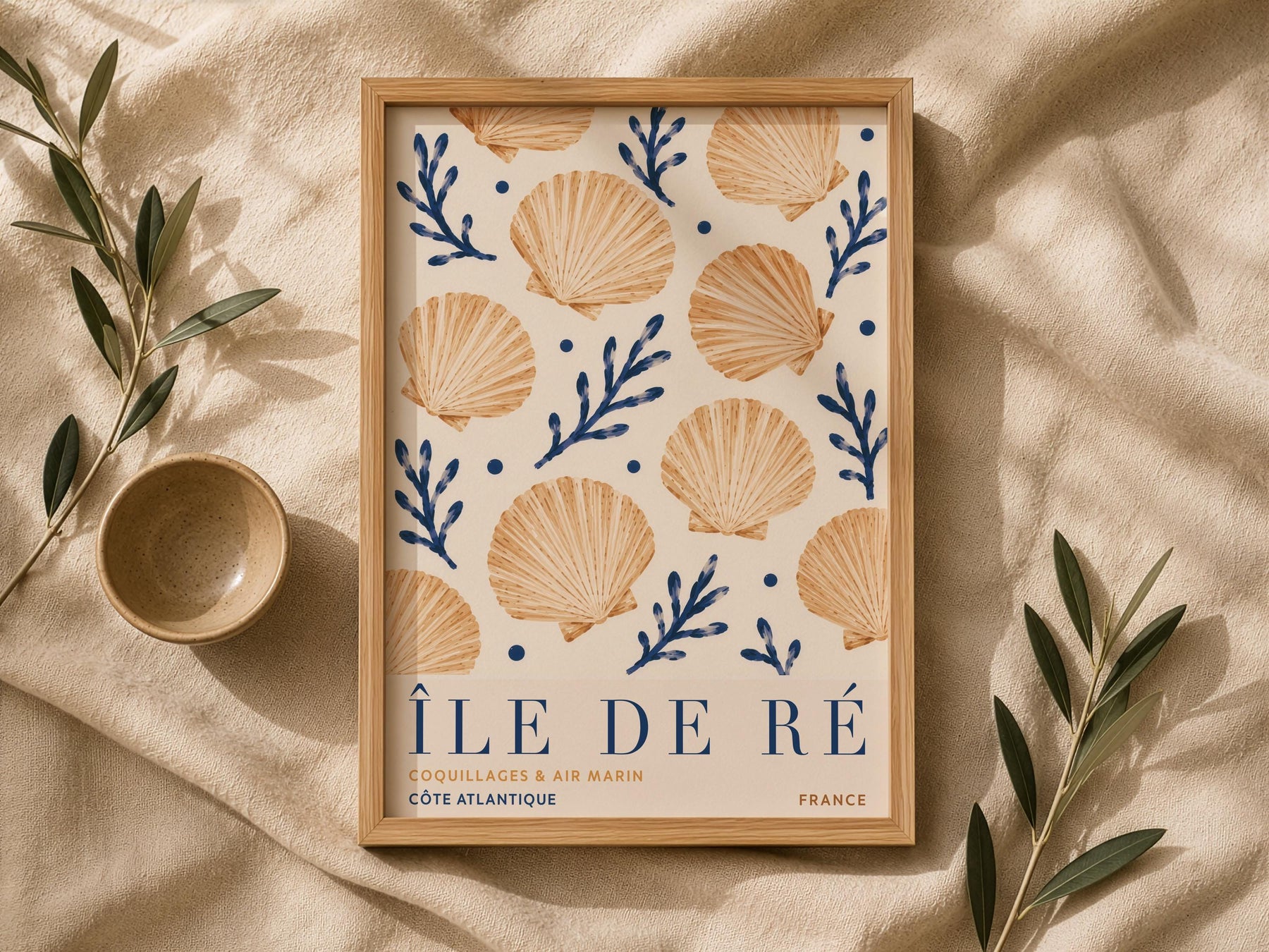 Île de Ré Print | Hand-Painted Scallop Shell French Coastal Wall Art | Framed or Unframed
