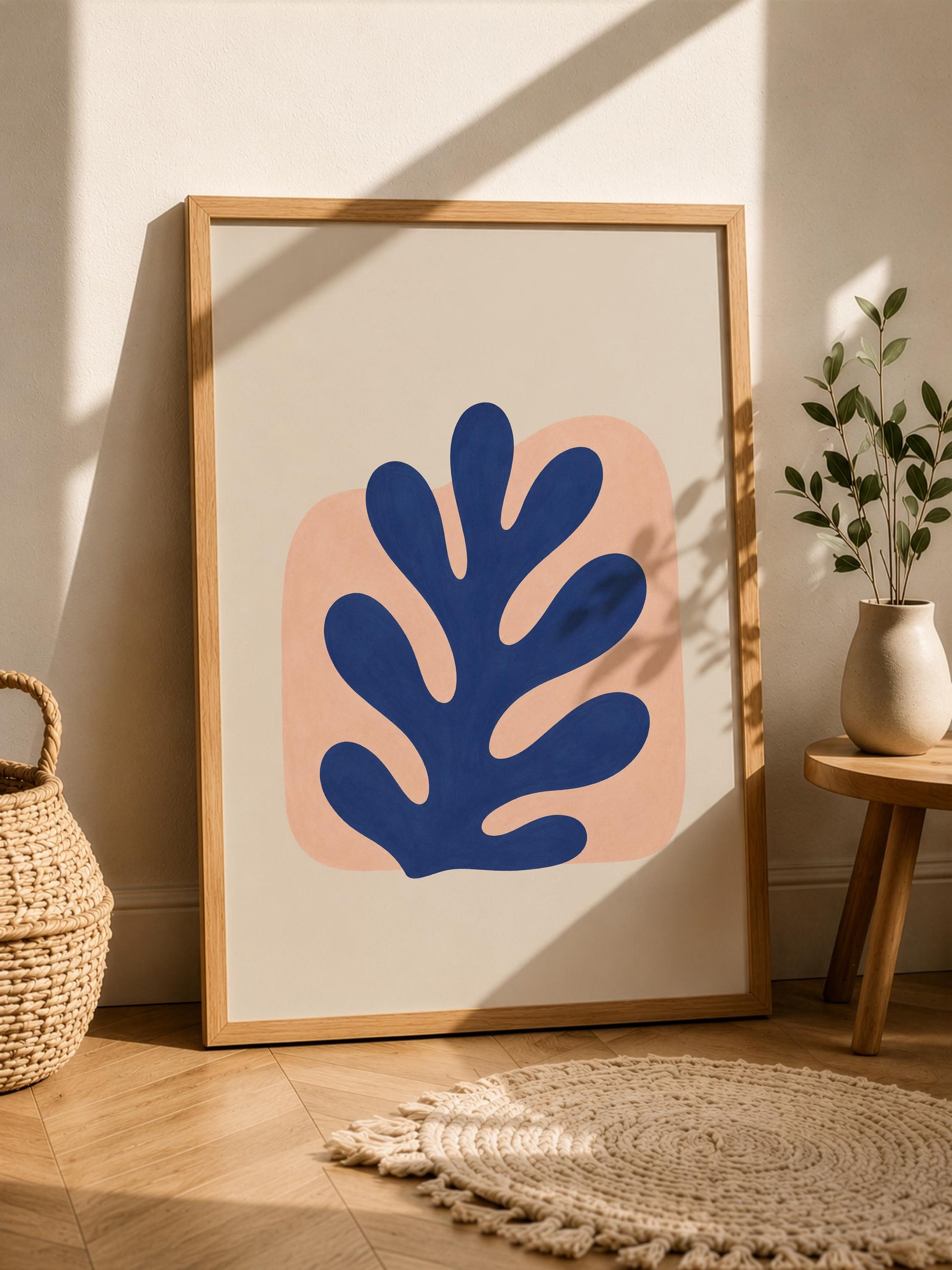 Reef Blue Abstract Botanical Print | Coastal Modern Mediterranean Organic Shape Art | Framed or Unframed