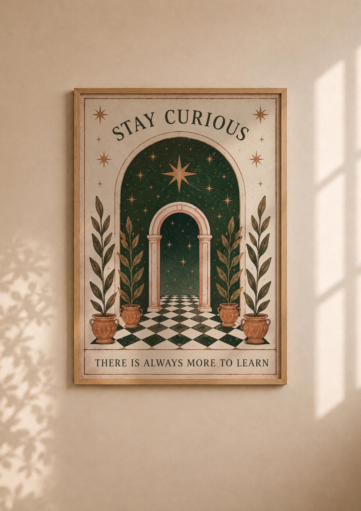 Stay Curious Print | Celestial Nursery Wall Art, Botanical Folk Art Illustration, Framed or Unframed