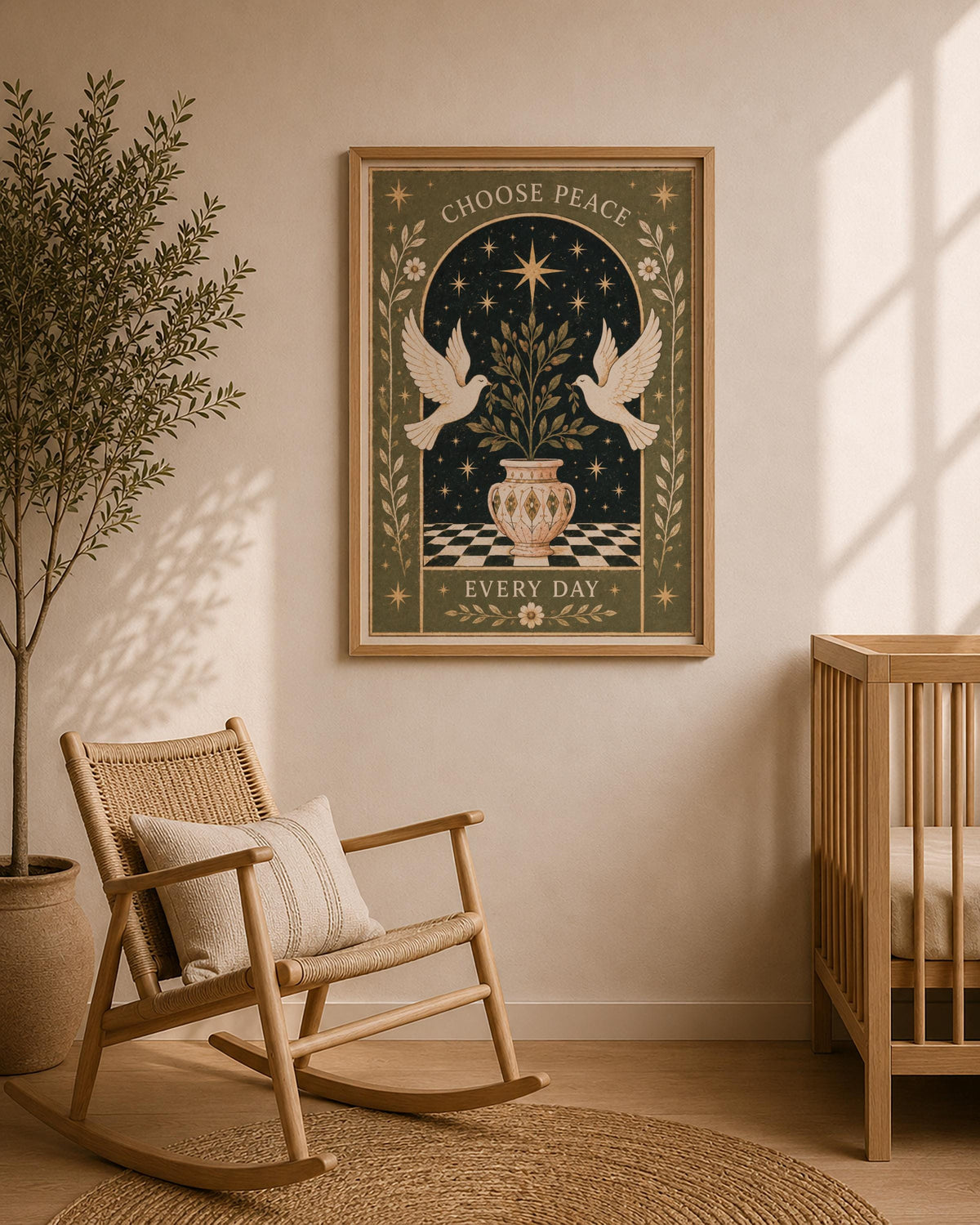 Choose Peace Print | Inspirational Celestial Wall Art, Folk Dove Illustration, Framed or Unframed