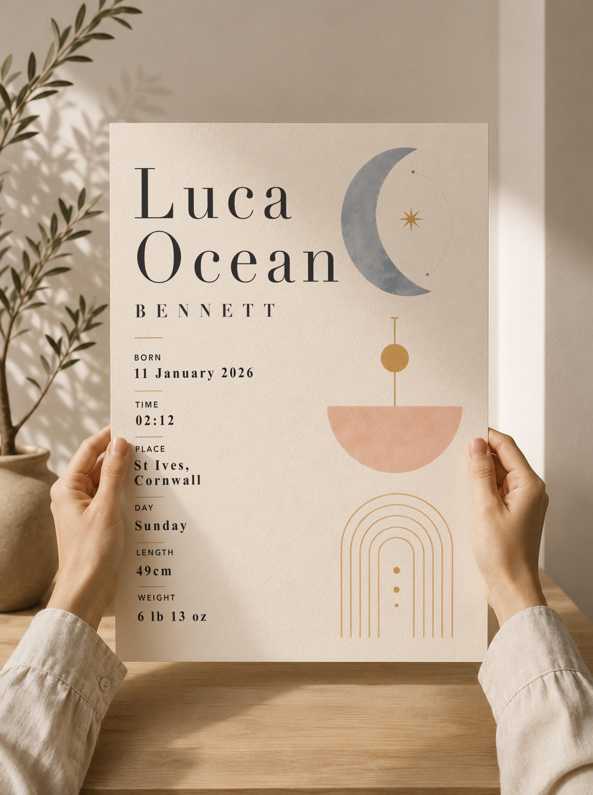 Personalised Celestial Birth Record Print | Modern Nursery Wall Art | Framed or Unframed