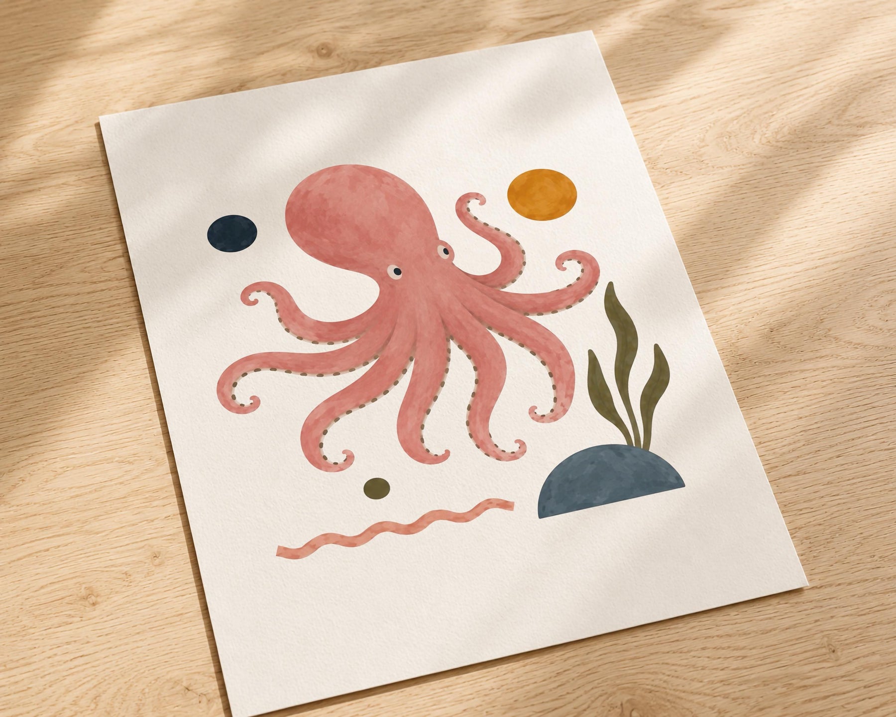 Personalised Octopus Nursery Print | Sea Life Animal Illustrated Wall Art | Framed or Unframed