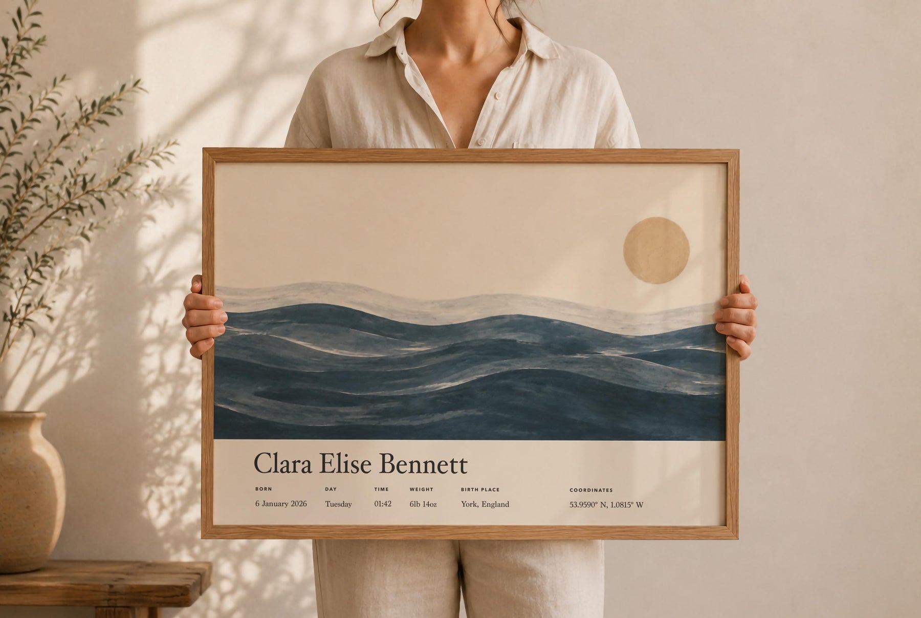 Personalised Birth Story Landscape Print | Ocean Seascape Nursery Wall Art | Framed or Unframed
