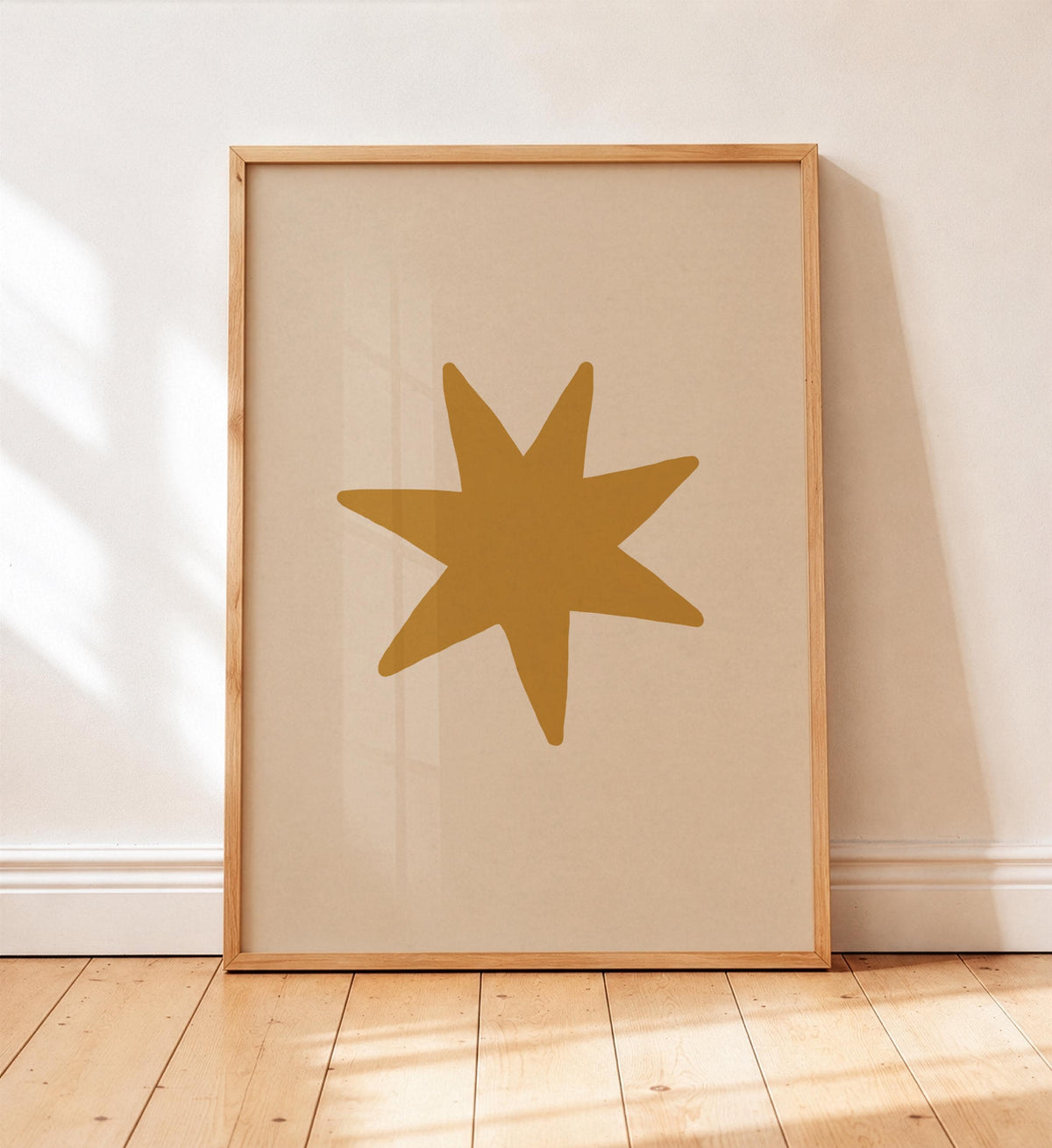 Yellow Star Print | Scandinavian Celestial Wall Art, Modern Nursery & Kids Room Decor | Framed or Unframed