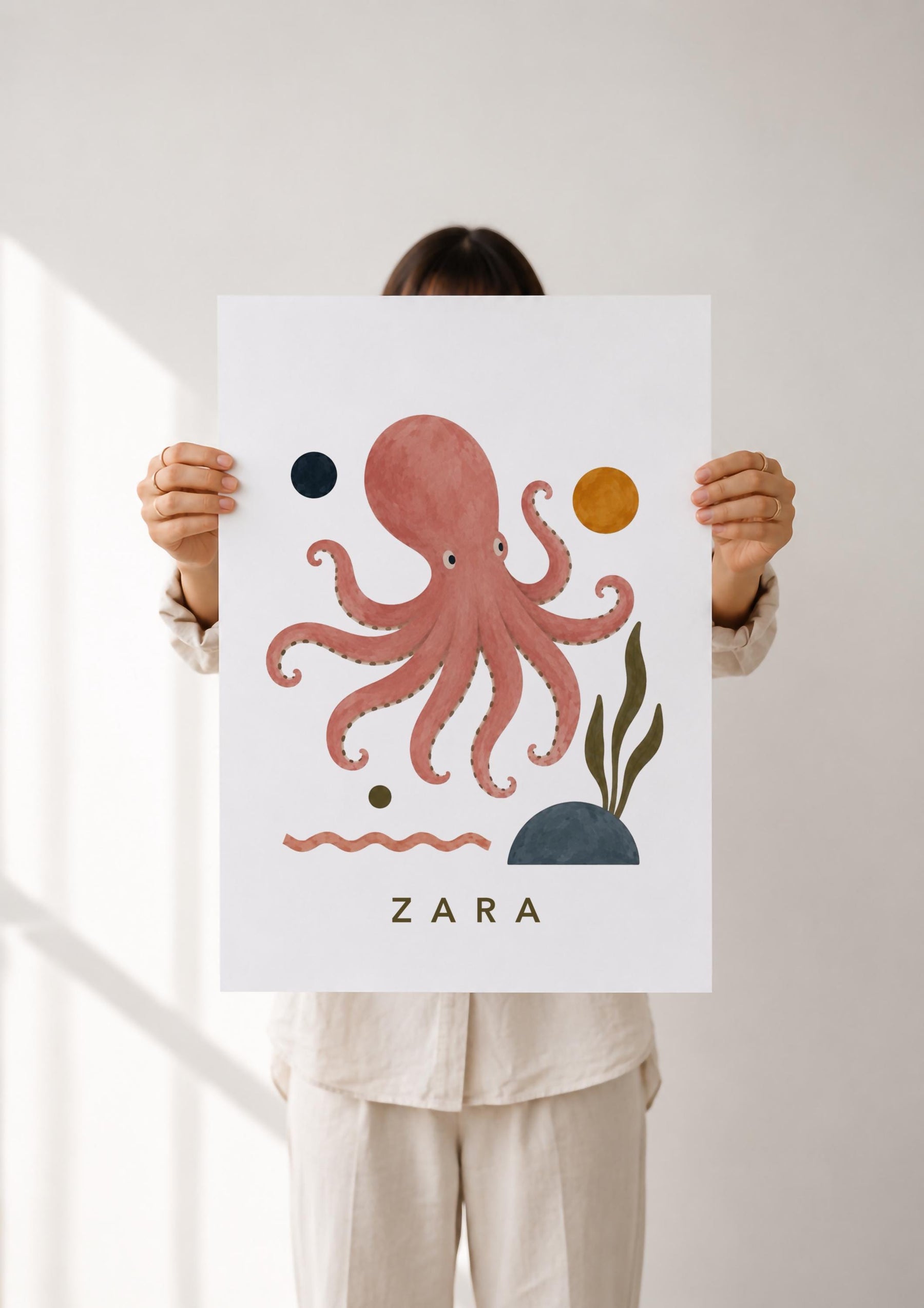 Personalised Octopus Nursery Print | Sea Life Animal Illustrated Wall Art | Framed or Unframed