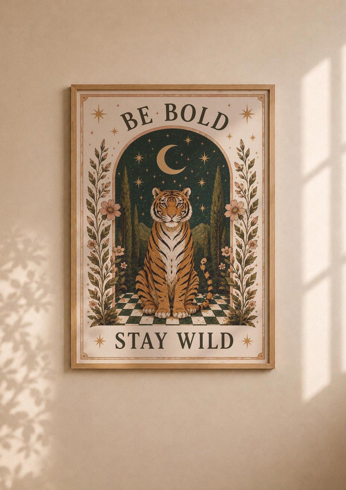 Tiger Folk Art Print | Inspirational Moonlit Landscape Wall Decor | Framed or Unframed