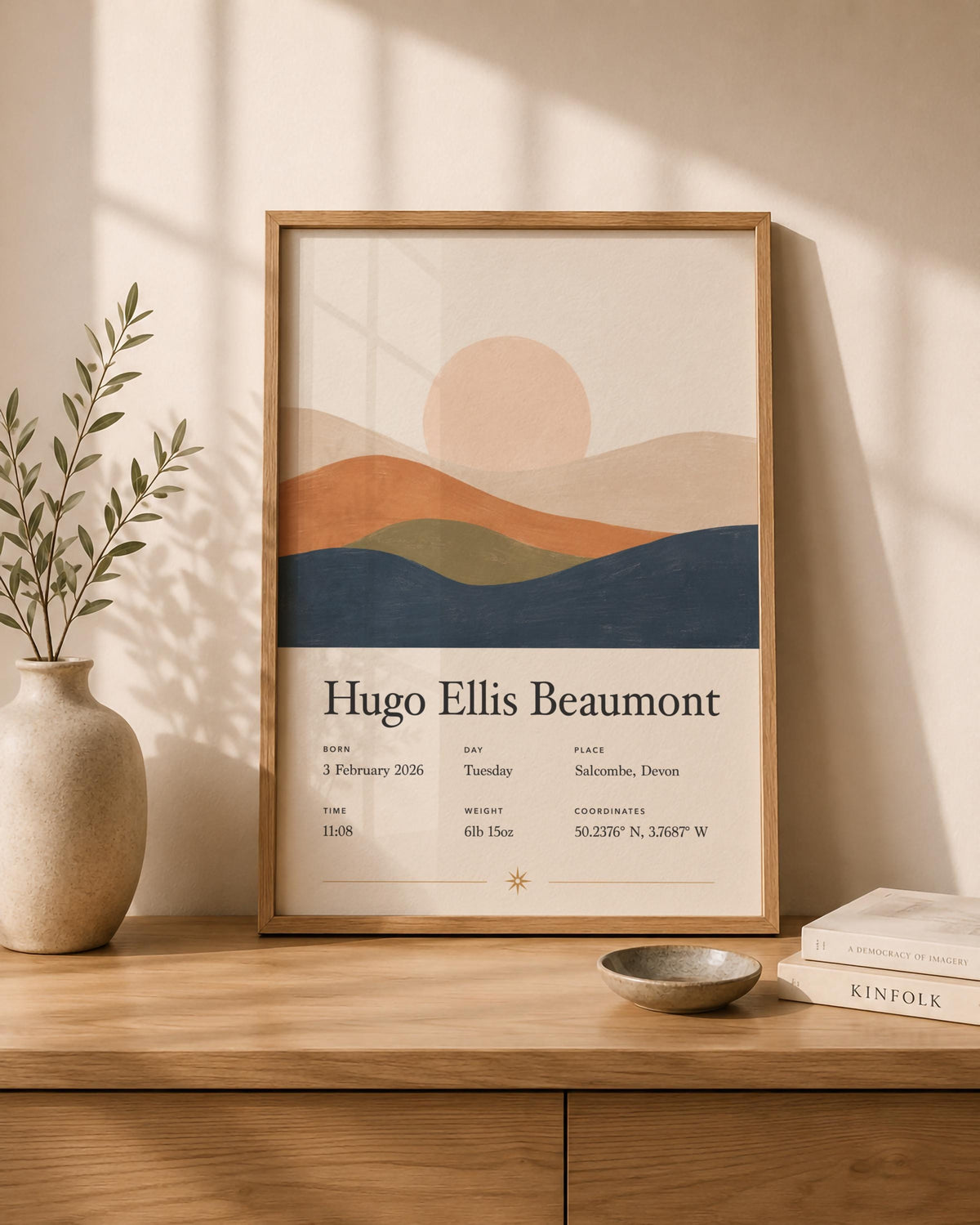 Personalised Birth Story Print | Rolling Hills Landscape Nursery Wall Art | Framed or Unframed