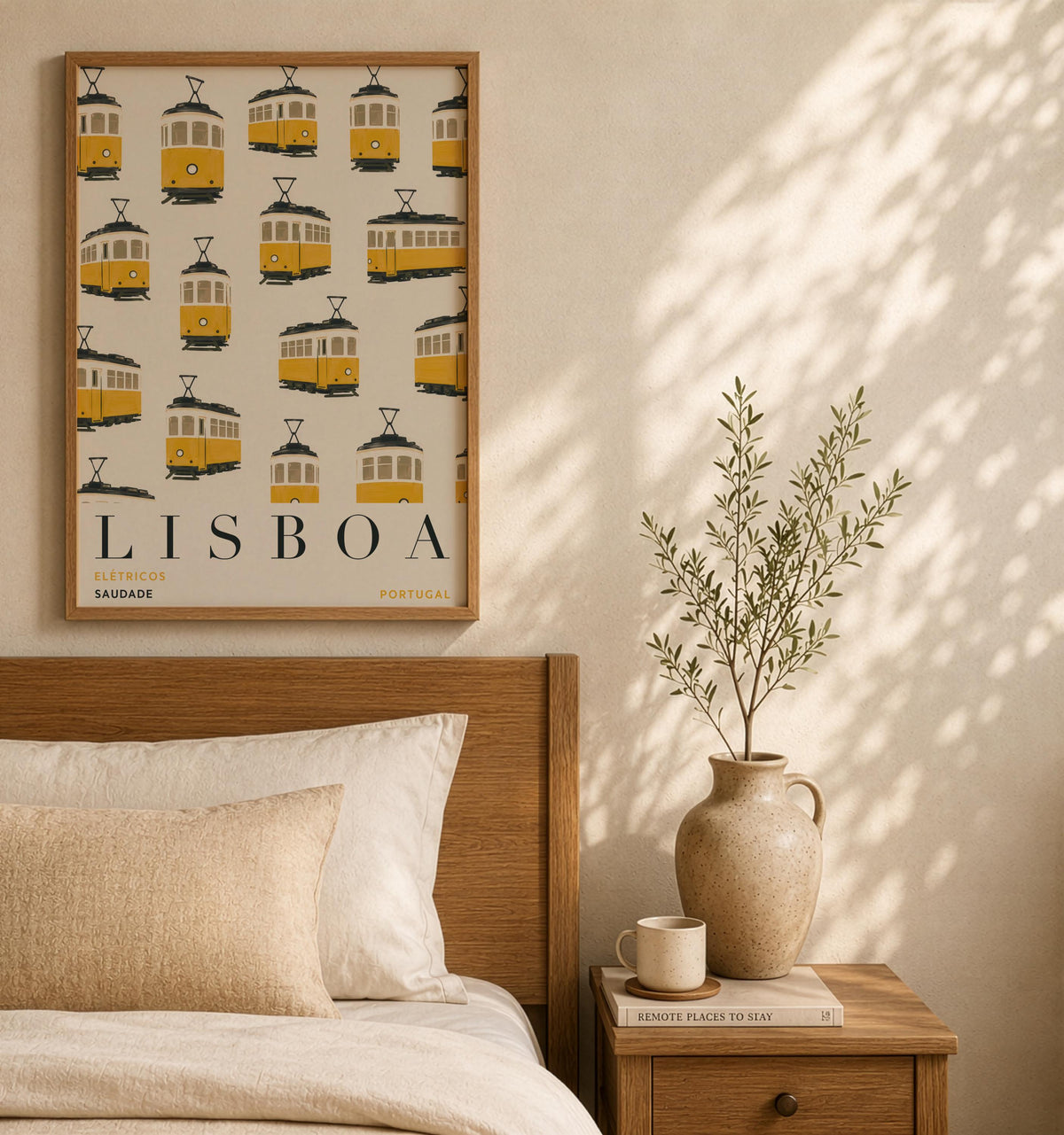 Lisbon Print | Yellow Tram Wall Art, Hand-Painted Portugal Travel Poster | Framed or Unframed
