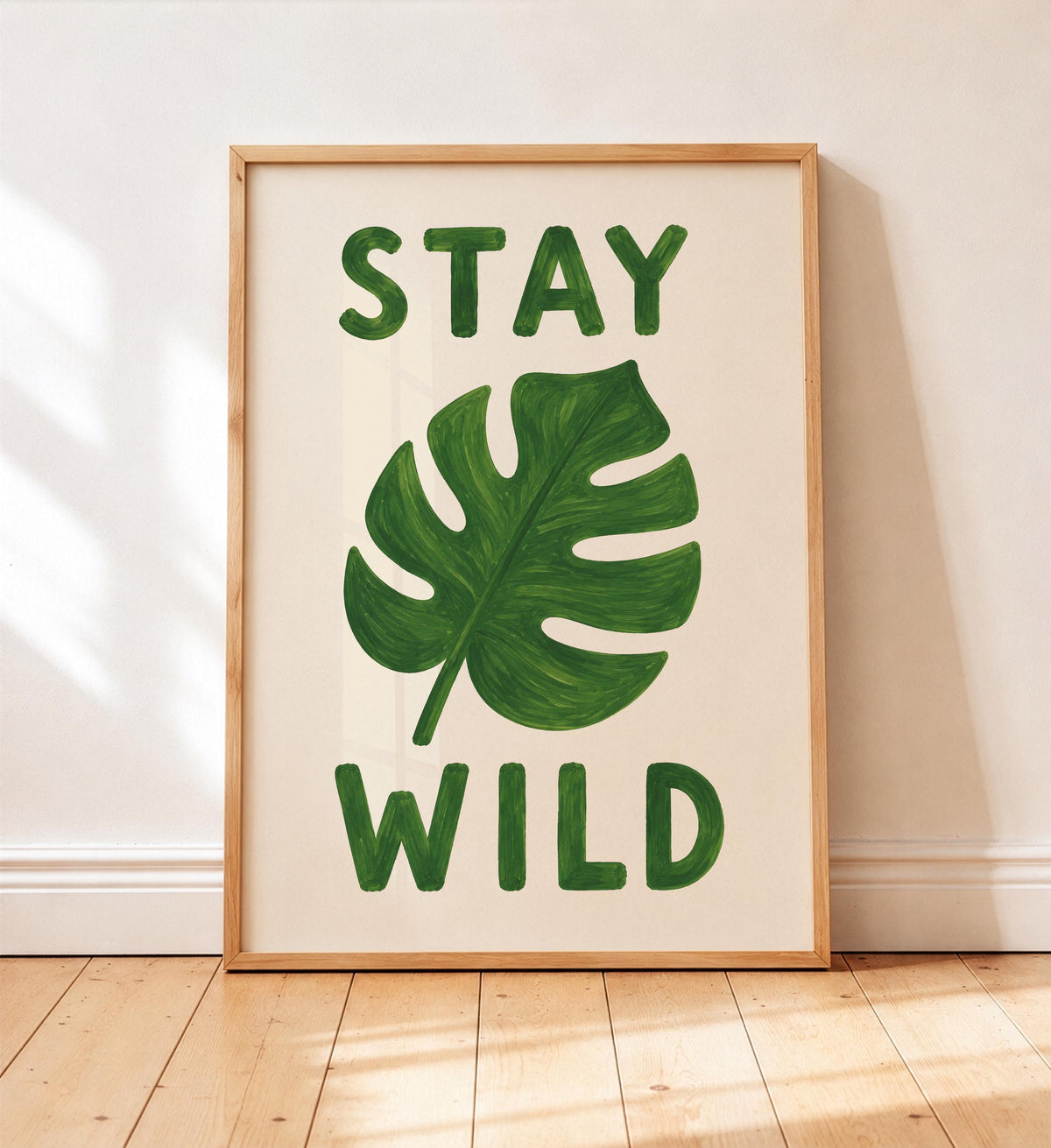 Stay Wild Monstera Leaf Print | Hand-Painted Botanical Kids Nursery Wall Art | Framed or Unframed
