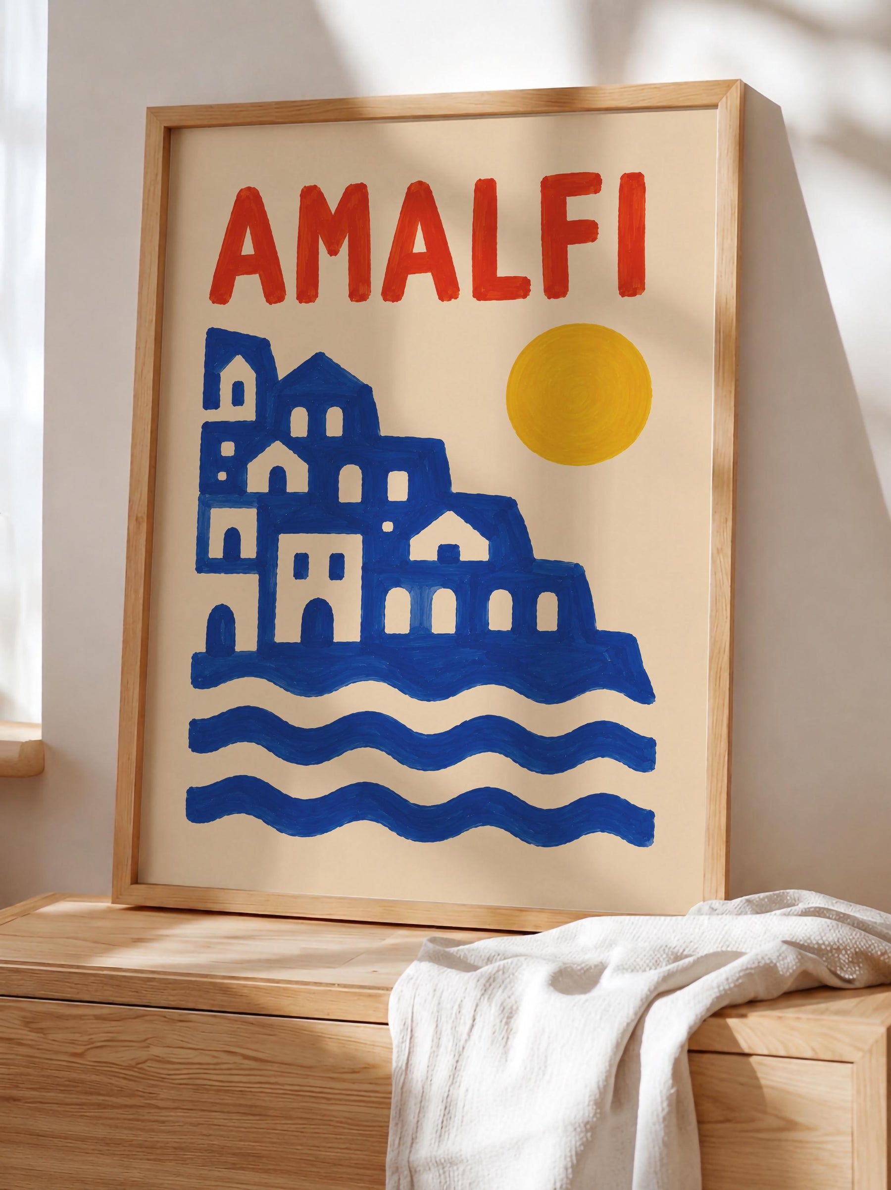 Amalfi Coast Print | Hand-Painted Mediterranean Seaside Artwork | Framed or Unframed