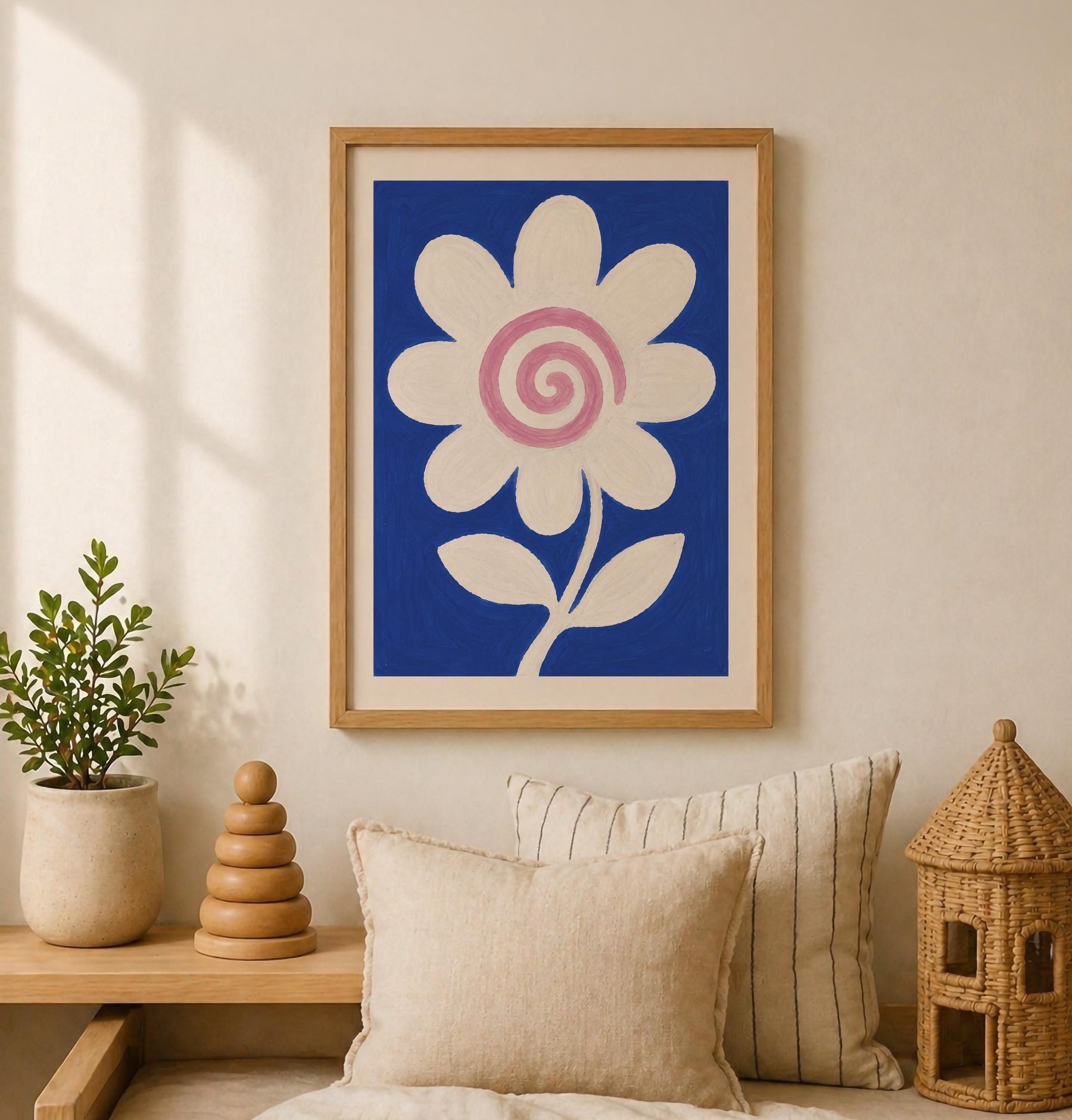 Hand-Painted Floral Print | Scandinavian Folk Art, Modern Botanical Room Decor | Framed or Unframed