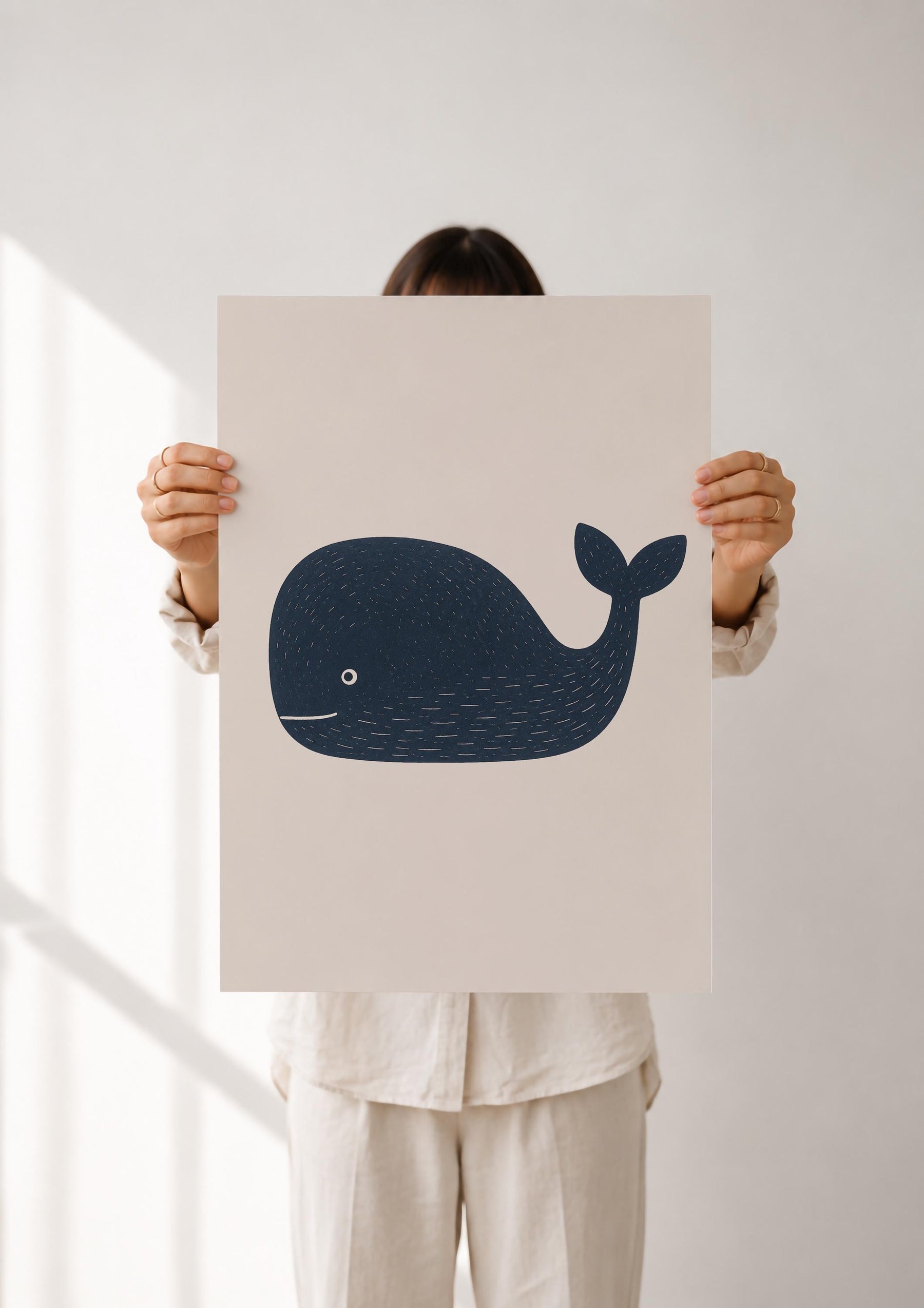 Hand-Painted Whale Print | Scandinavian Coastal Nursery Decor | Framed or Unframed