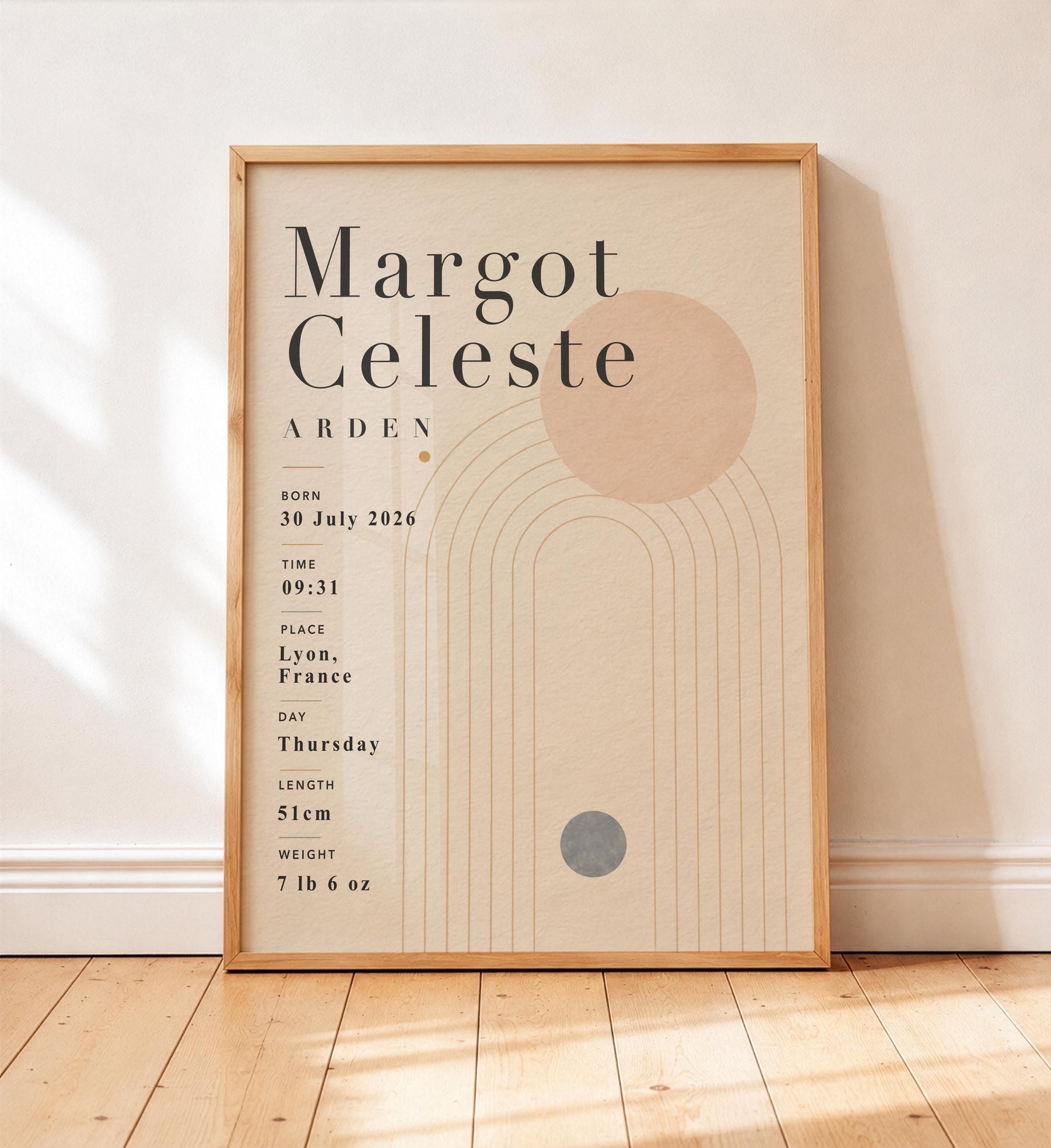 Personalised Birth Record Print | Modern Nursery Wall Art | Framed or Unframed