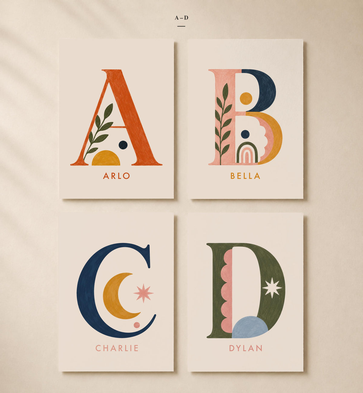 Personalised Hand-Painted Alphabet Name Print | Nursery Kids Room Letter Wall Art | Framed or Unframed