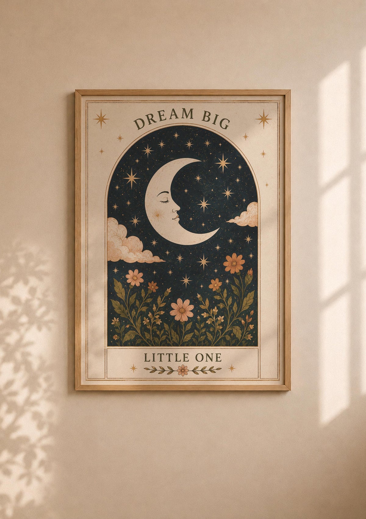 Celestial Moon Nursery Print | Folk Art Illustration Kids Room Wall Decor | Framed or Unframed
