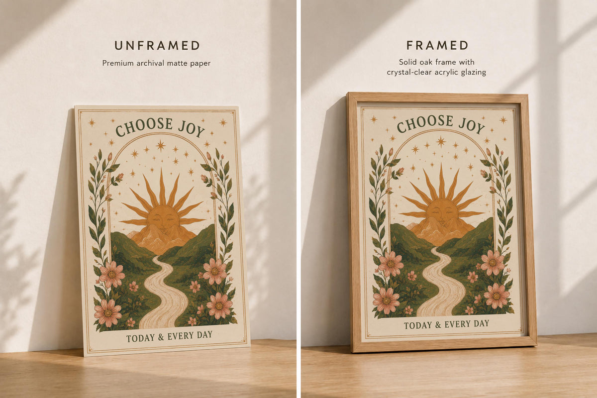 Choose Joy Print | Positive Affirmation Wall Art, Celestial Folk Illustration, Framed or Unframed