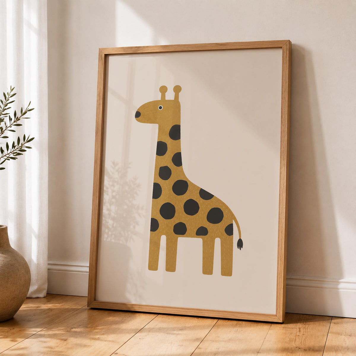 Hand-Painted Giraffe Wall Art Print | Scandinavian Safari Animal Print, Neutral Kids Room & Nursery Decor
