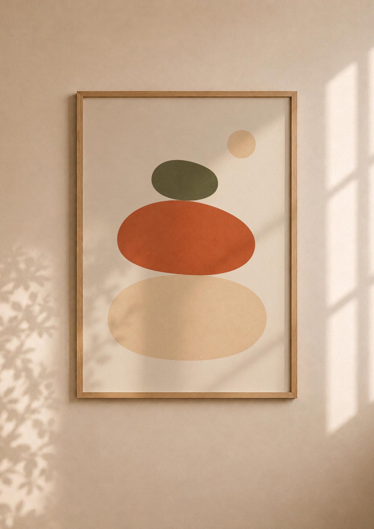Balance Abstract Stacked Stones Print | Terracotta Olive Minimalist Wall Art | Framed or Unframed