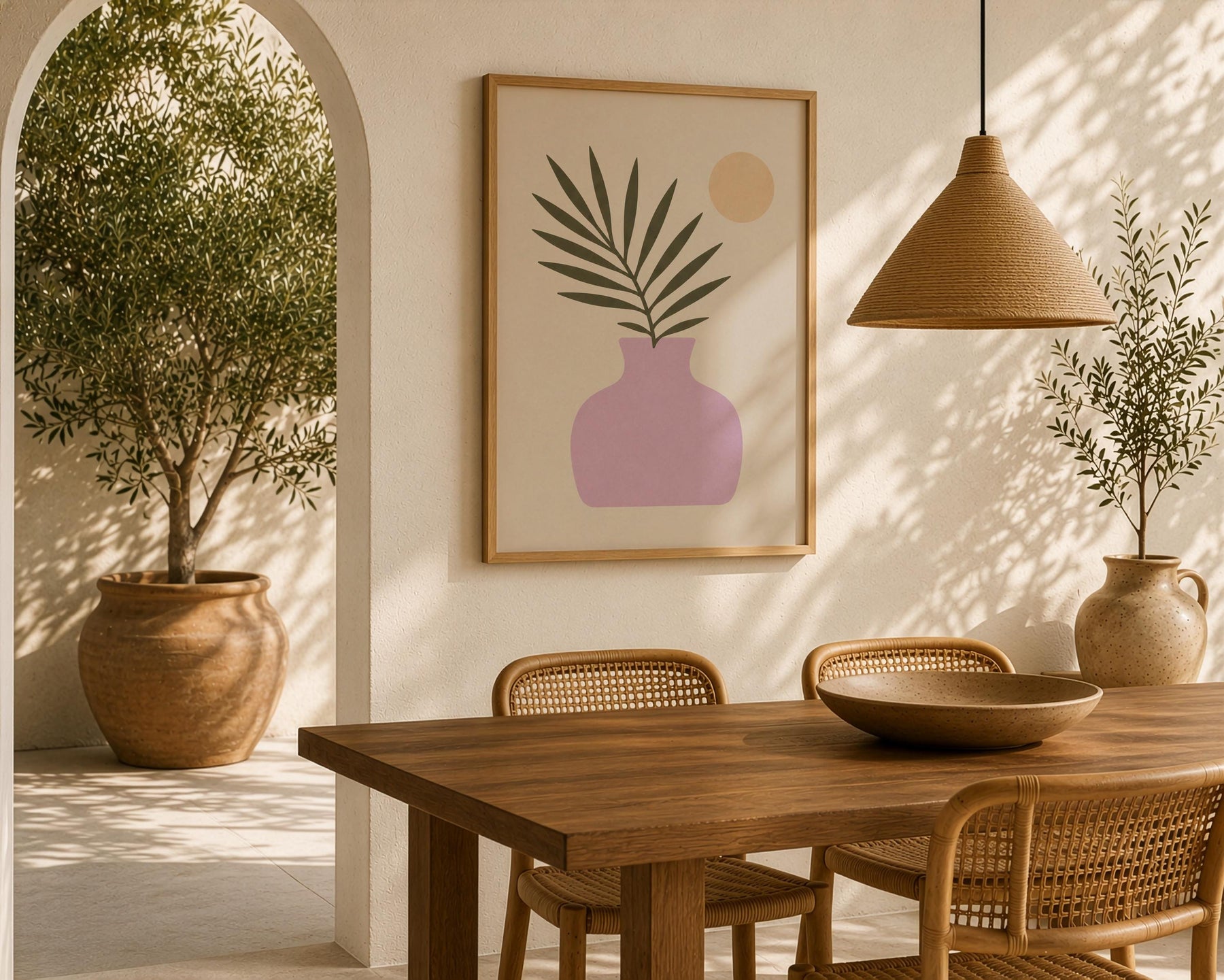 Moonlit Palmera Palm Frond Print | Minimalist Botanical Vase Wall Art | Framed or Unframed