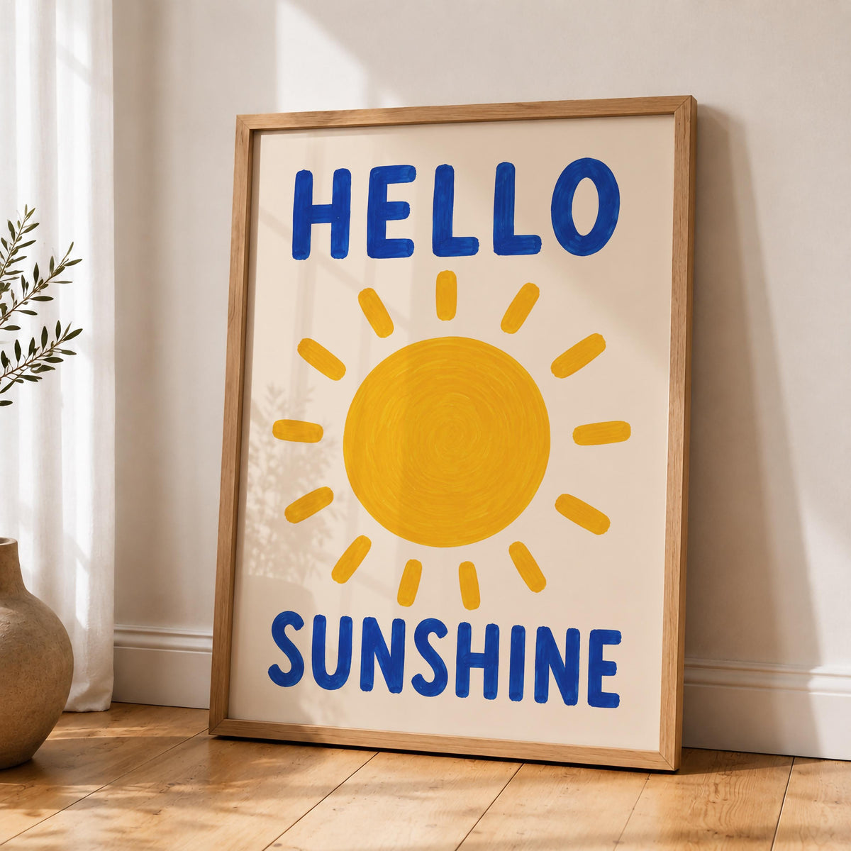 Hello Sunshine Print | Hand-Painted Sun Wall Art | Framed or Unframed