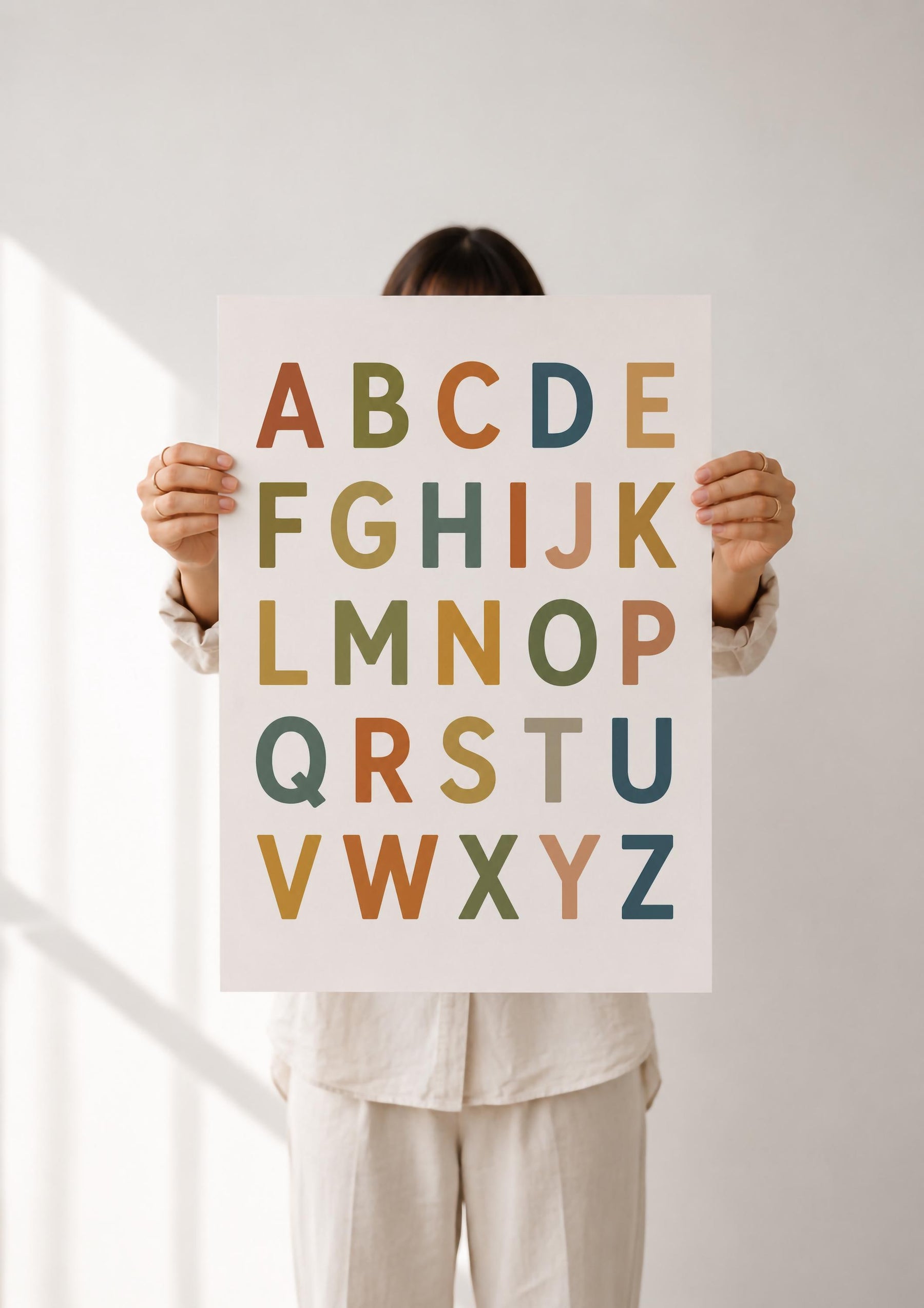 Colourful Alphabet Print | Modern ABC Nursery Decor, Educational Kids Wall Art | Framed or Unframed