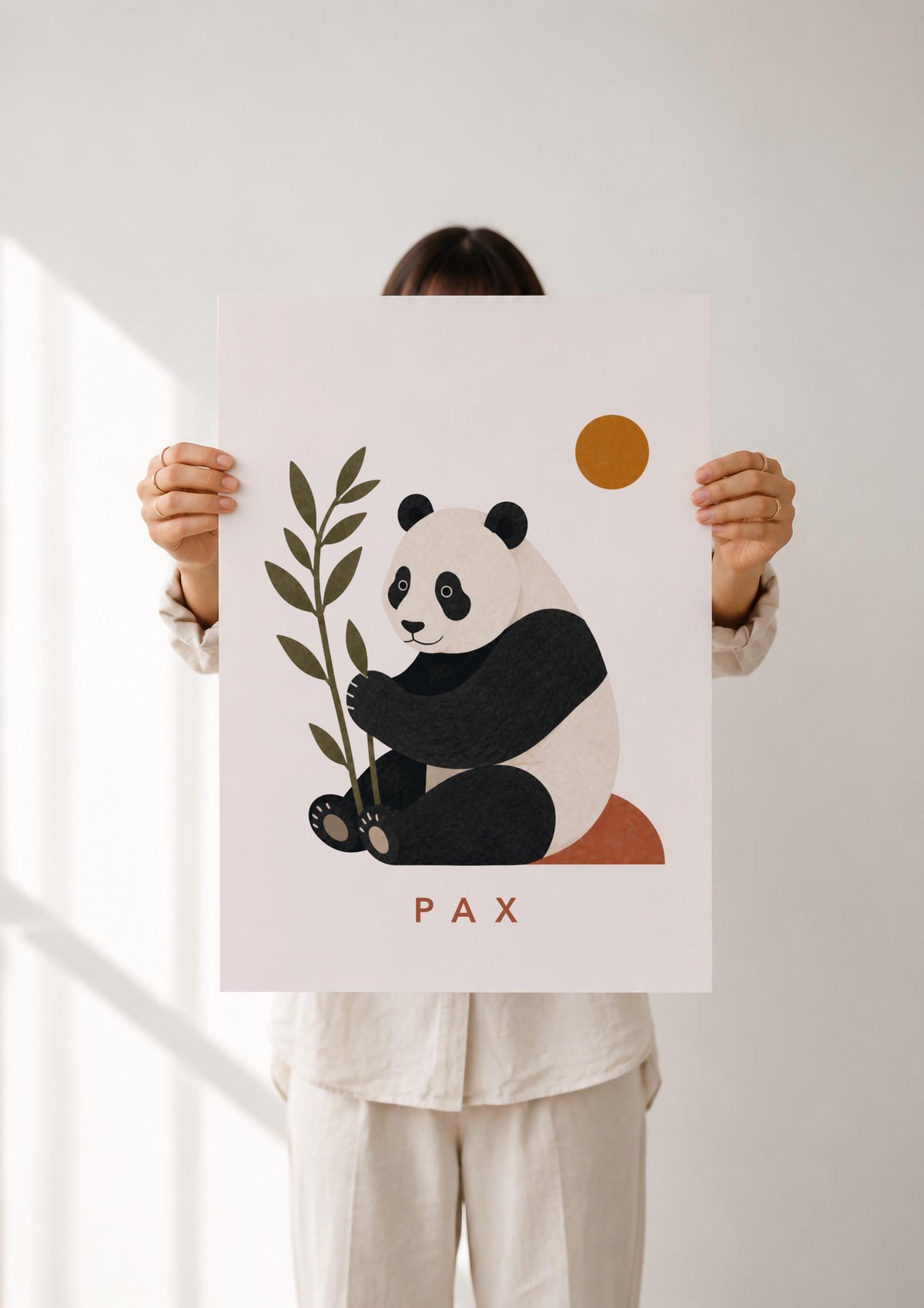 Personalised Panda Nursery Print, Modern Playroom Animal Wall Art, Framed or Unframed Poster