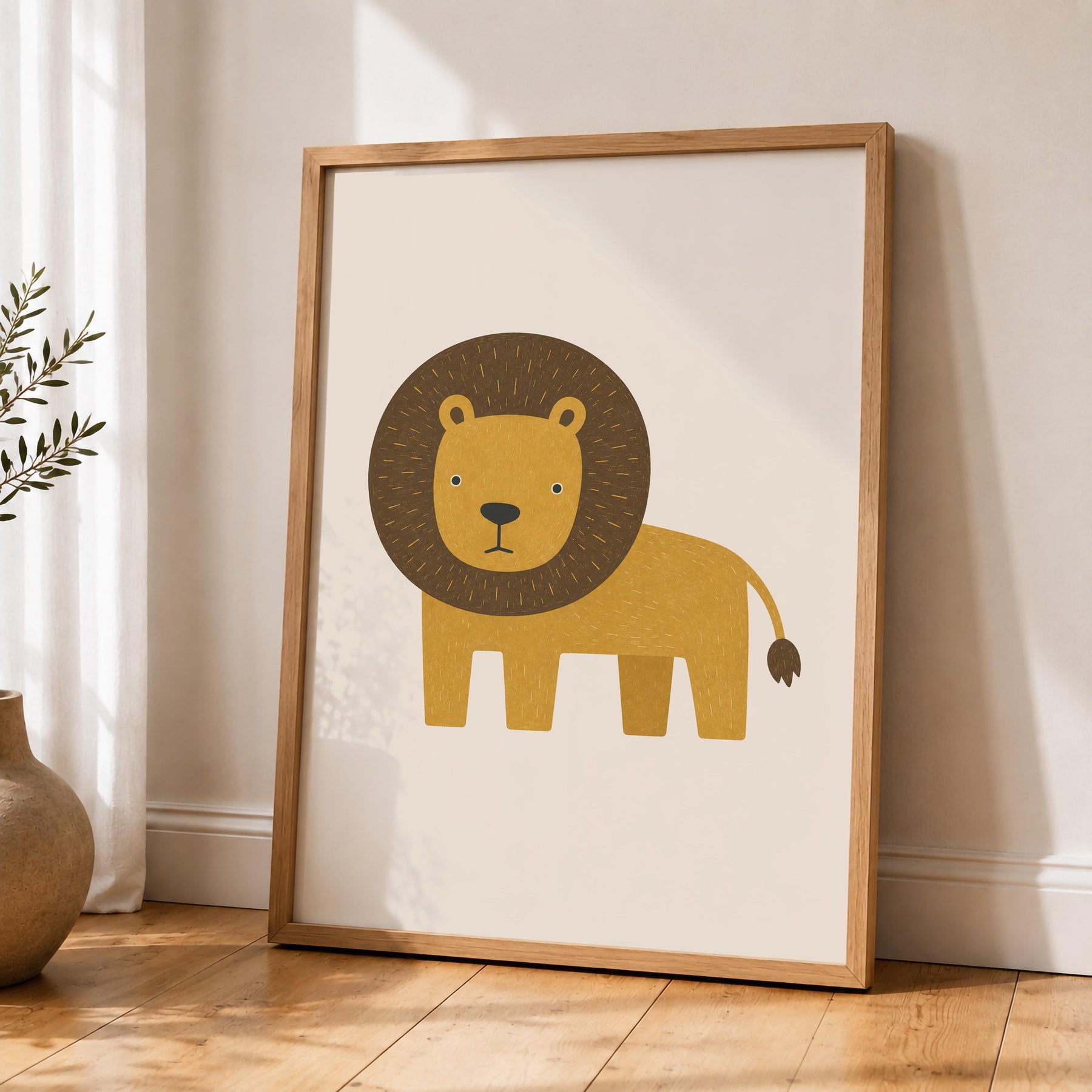 Lion Wall Art Print | Scandinavian Safari Animal Print, Neutral Kids Room & Nursery Decor