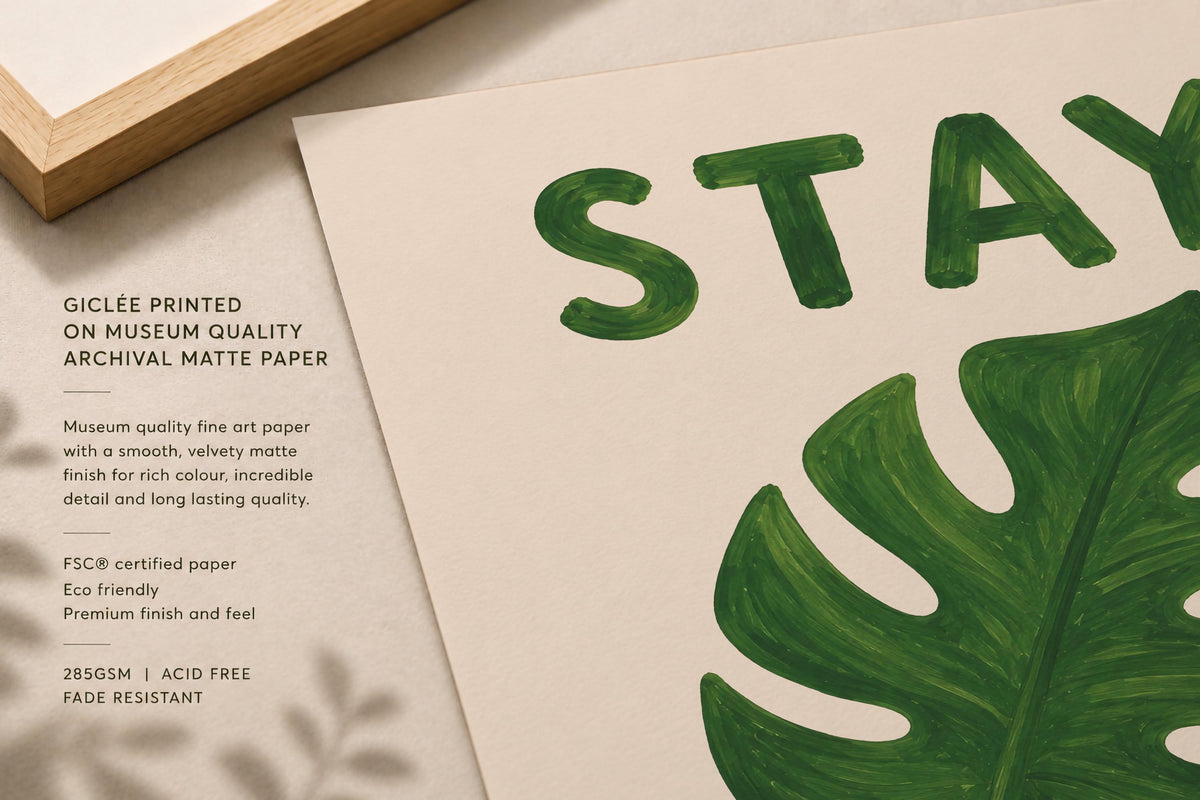 Stay Wild Monstera Leaf Print | Hand-Painted Botanical Kids Nursery Wall Art | Framed or Unframed
