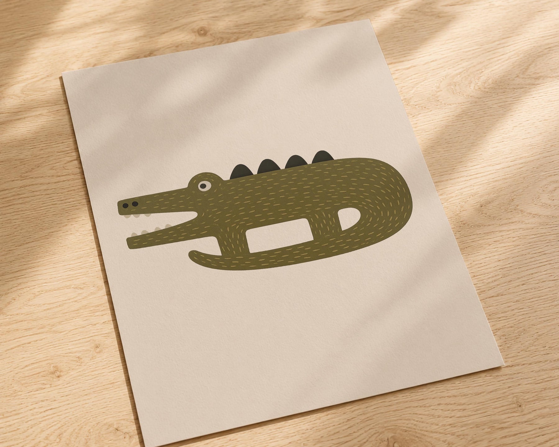 Hand-Painted Crocodile Print | Scandinavian Animal Art, Neutral Nursery Decor | Framed or Unframed