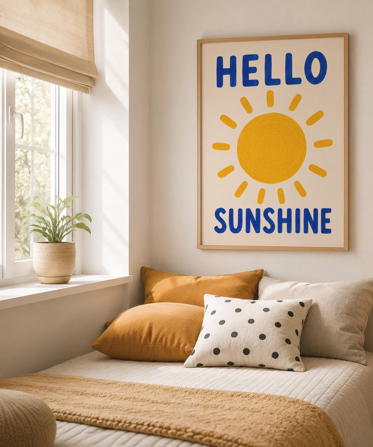Hello Sunshine Print | Hand-Painted Sun Wall Art | Framed or Unframed