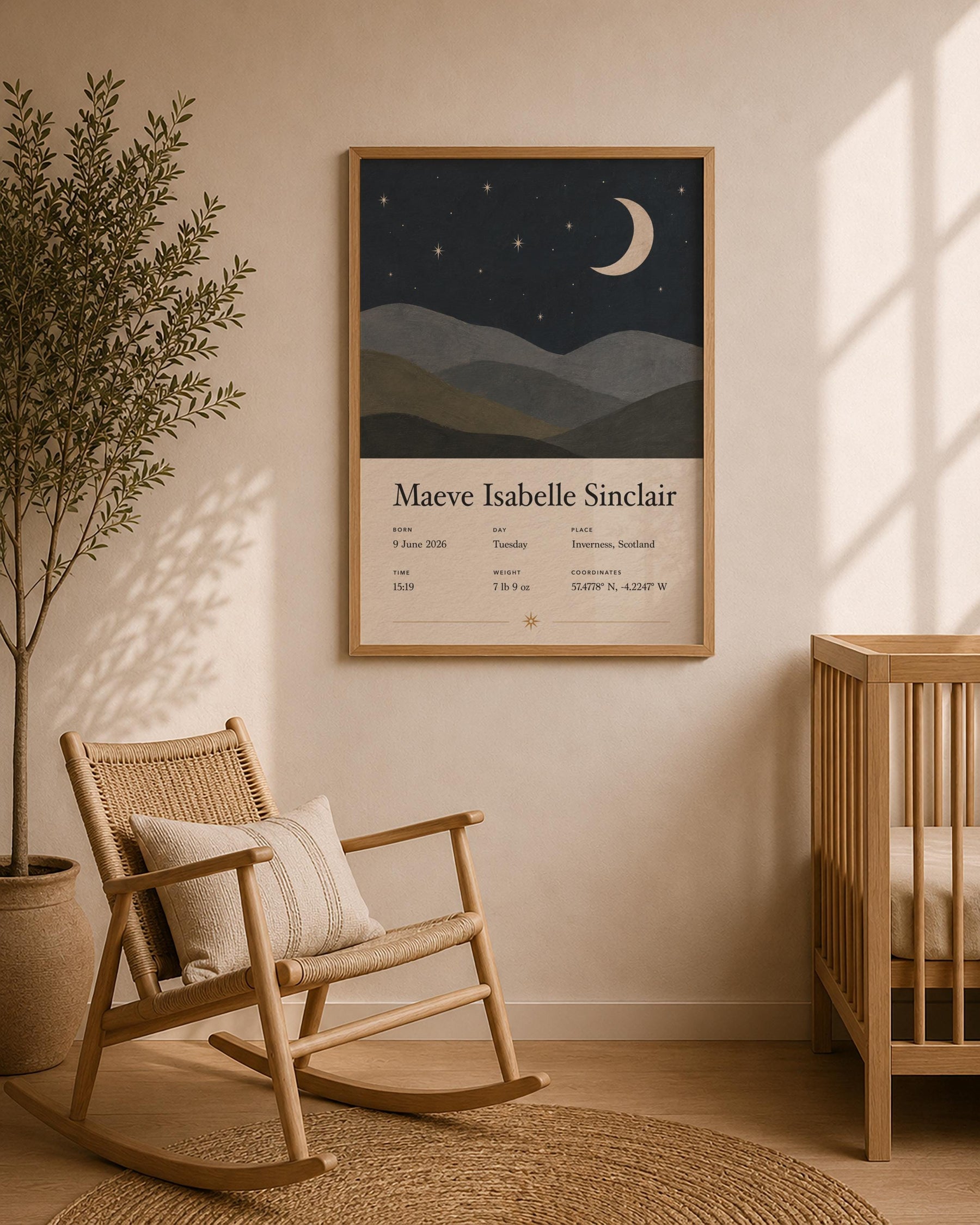 Personalised Moon Stars Birth Story Print | Custom Nursery Wall Art | Framed or Unframed