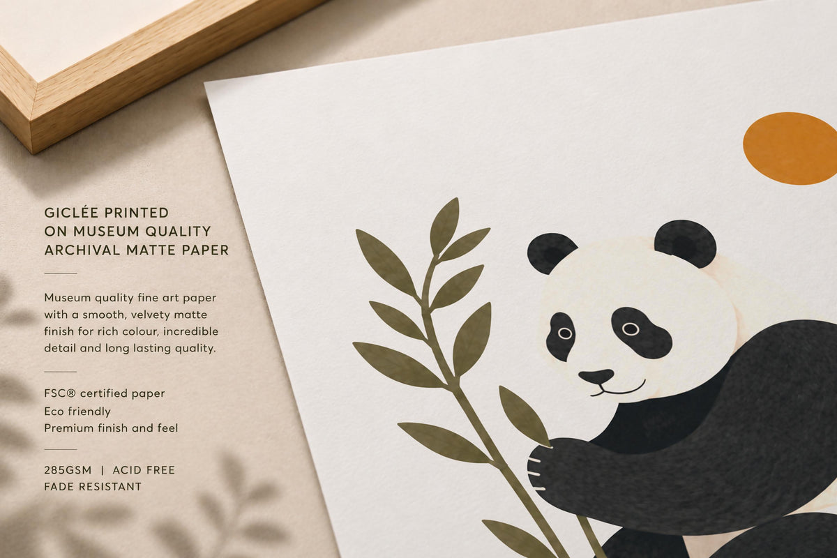 Personalised Panda Nursery Print, Modern Playroom Animal Wall Art, Framed or Unframed Poster