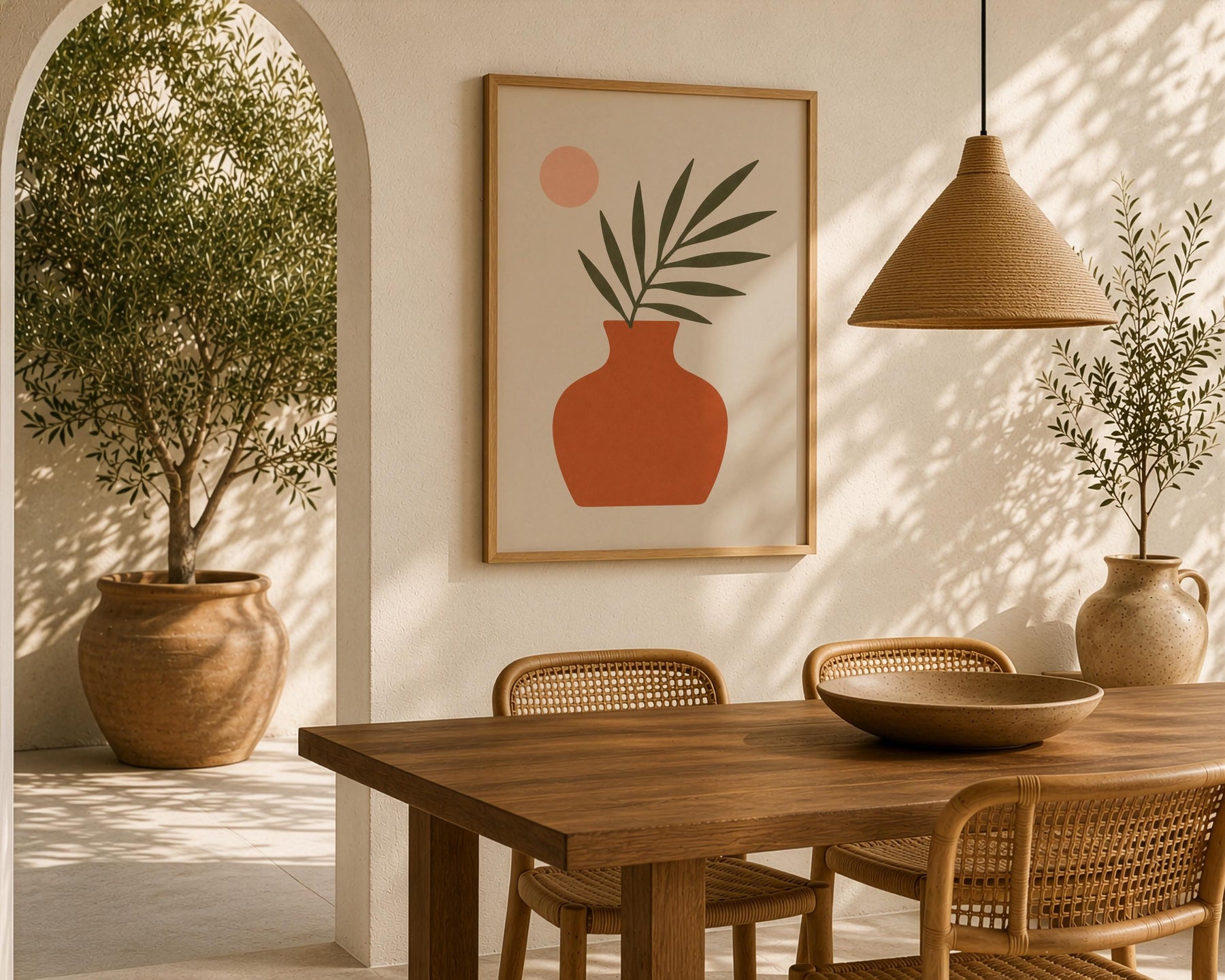 Vela Palm Leaf Vase Print | Minimalist Botanical Terracotta Wall Art | Framed or Unframed