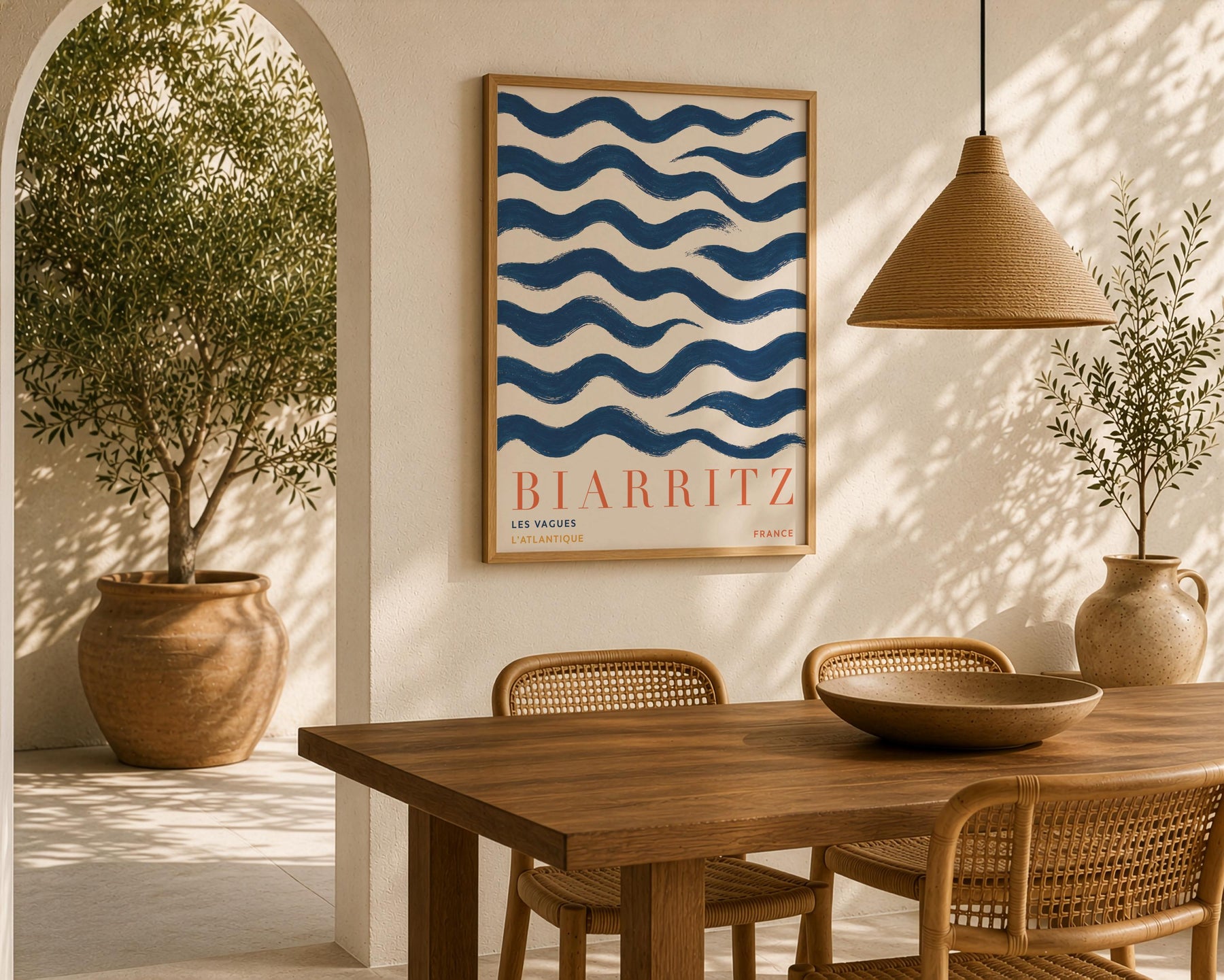Biarritz Print | Hand-Painted French Coastal Waves Travel Poster | Framed or Unframed