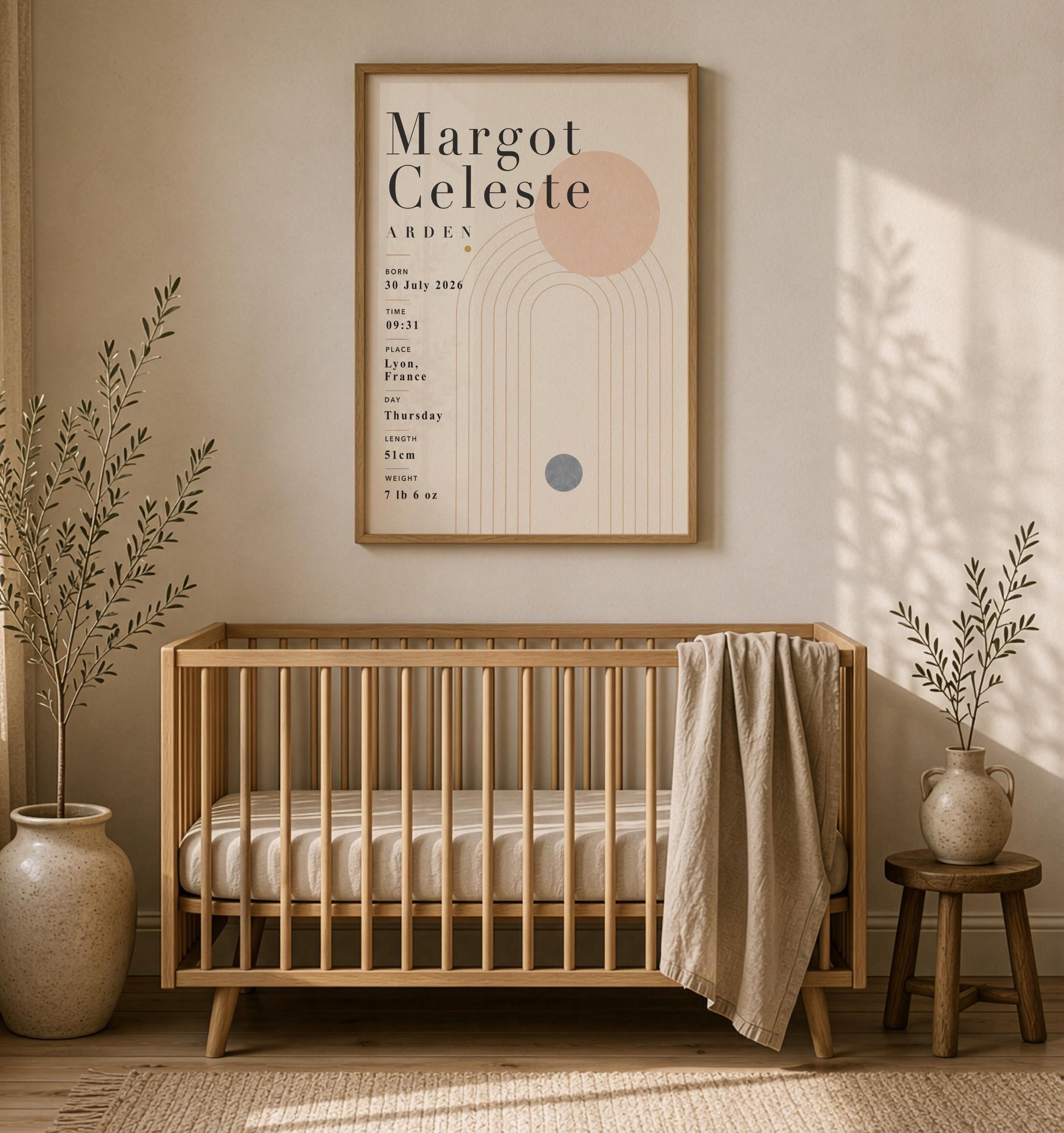 Personalised Birth Record Print | Modern Nursery Wall Art | Framed or Unframed