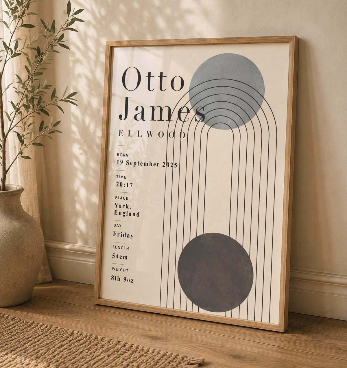Personalised Birth Record Print | Modern Nursery Wall Art | Framed or Unframed