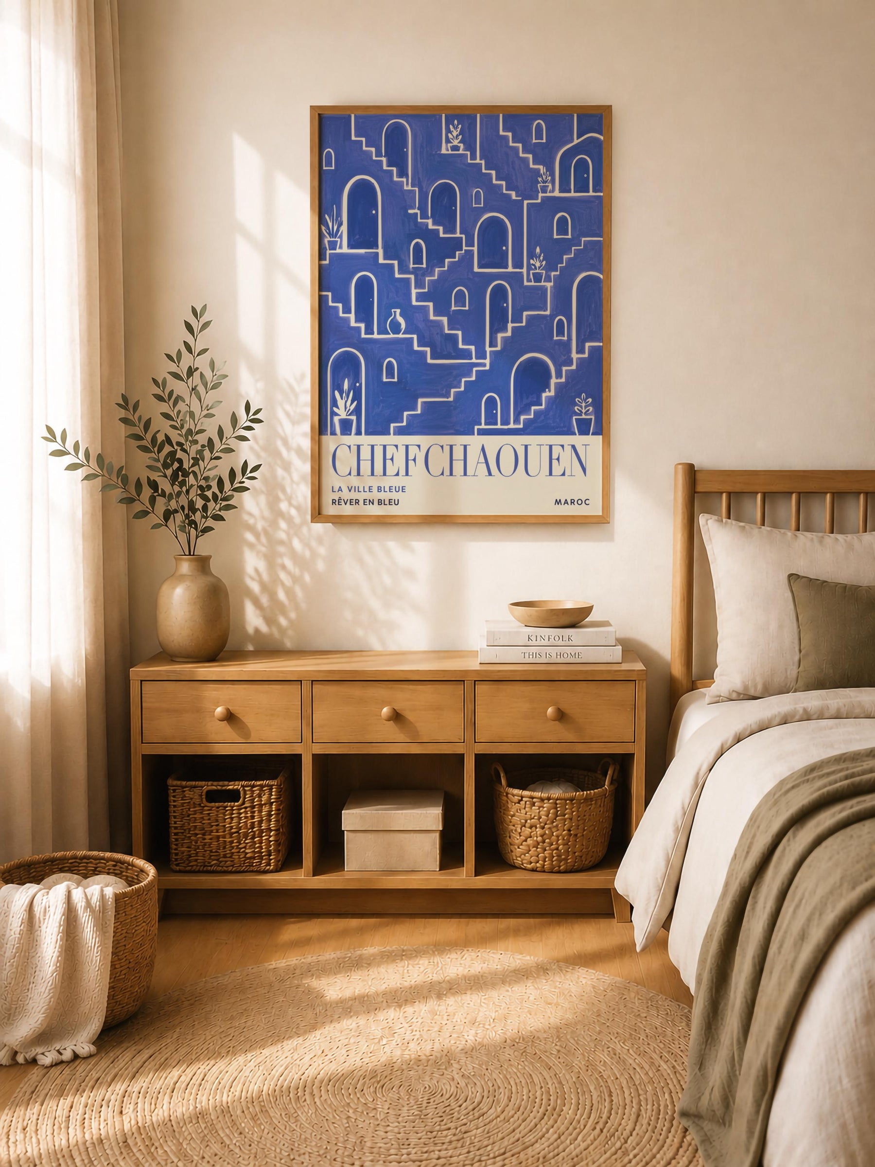 Chefchaouen Morocco Travel Poster | Blue City Wall Art, Mediterranean Decor | Framed or Unframed