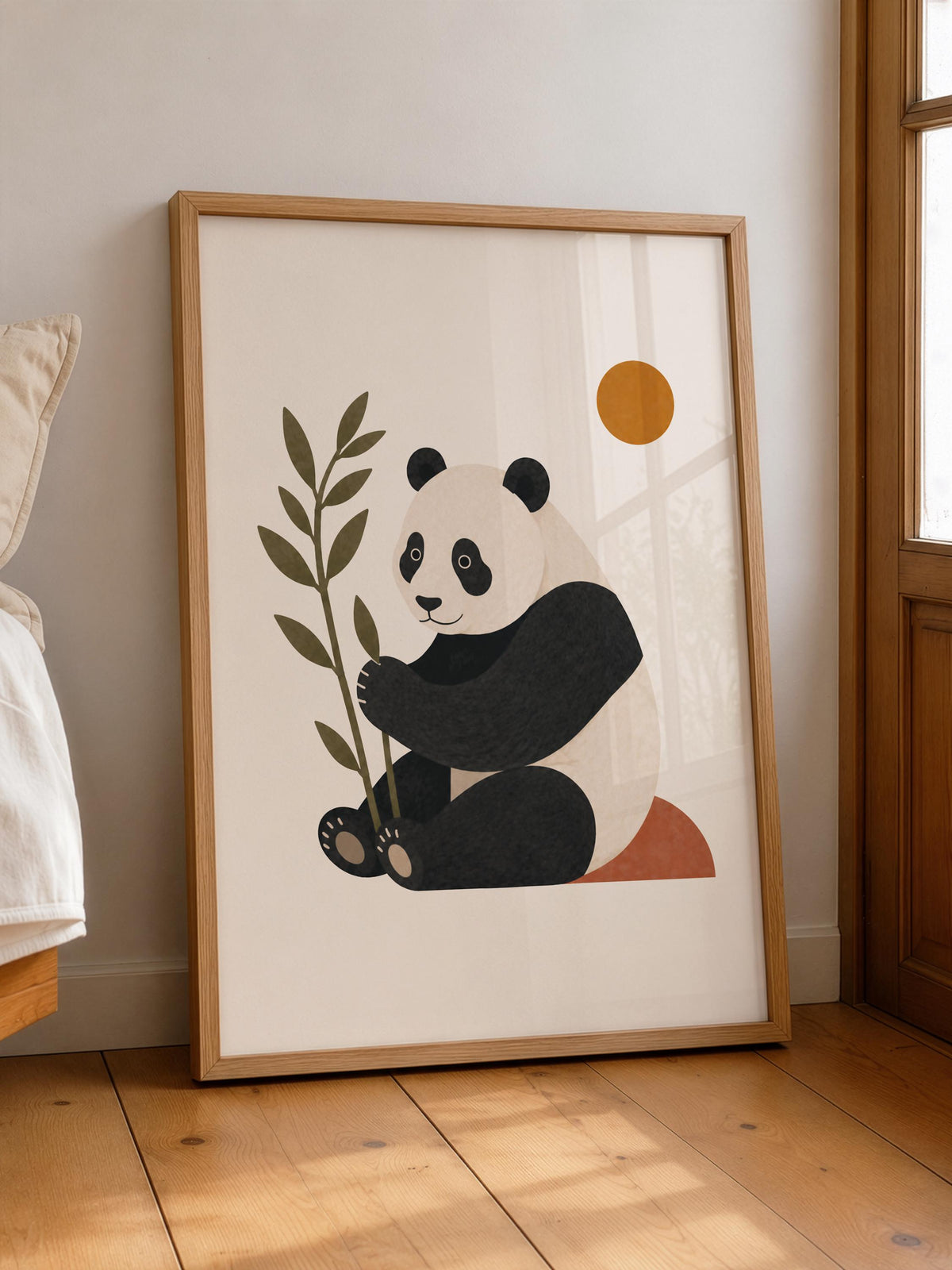 Personalised Panda Nursery Print, Modern Playroom Animal Wall Art, Framed or Unframed Poster