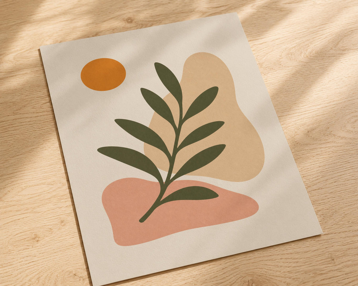 Terraforma Botanical Abstract Print | Minimalist Leaf Wall Art, Mediterranean Decor | Framed or Unframed