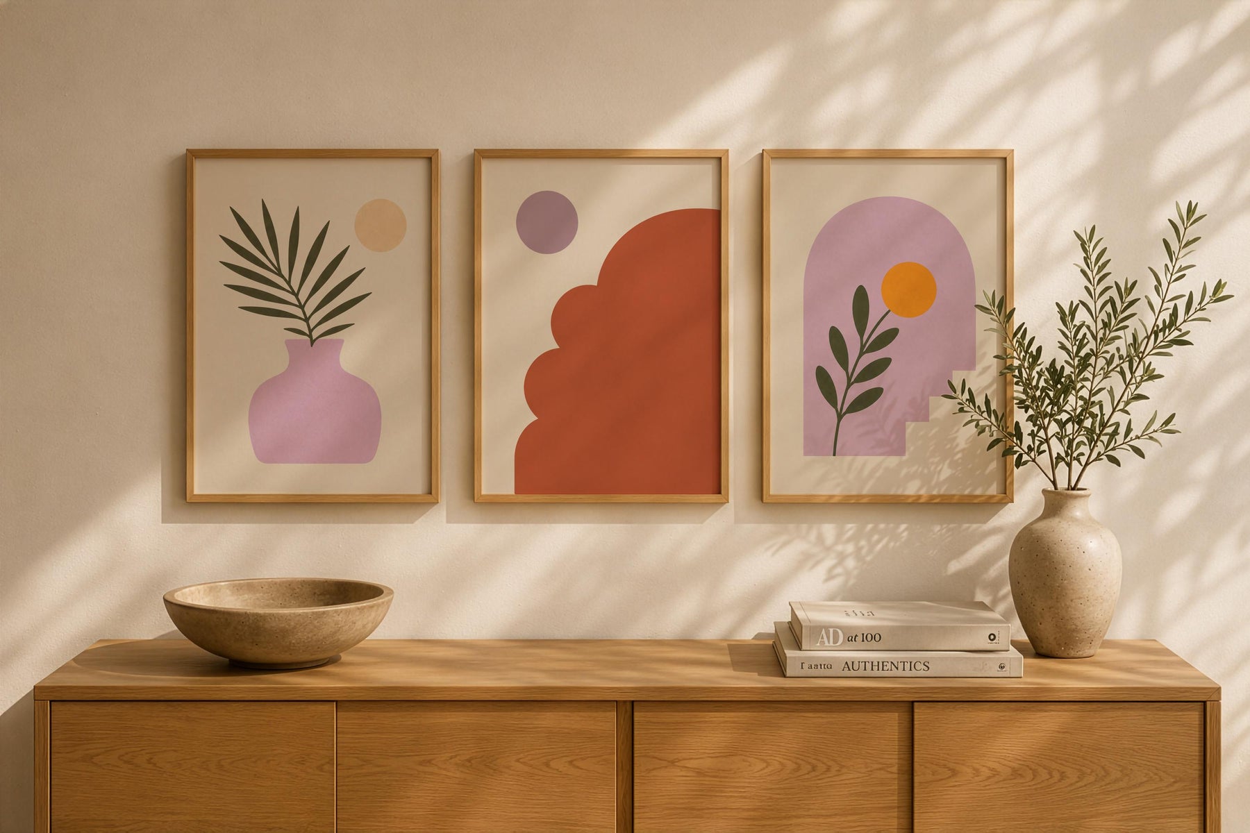 Moonlit Palmera Palm Frond Print | Minimalist Botanical Vase Wall Art | Framed or Unframed