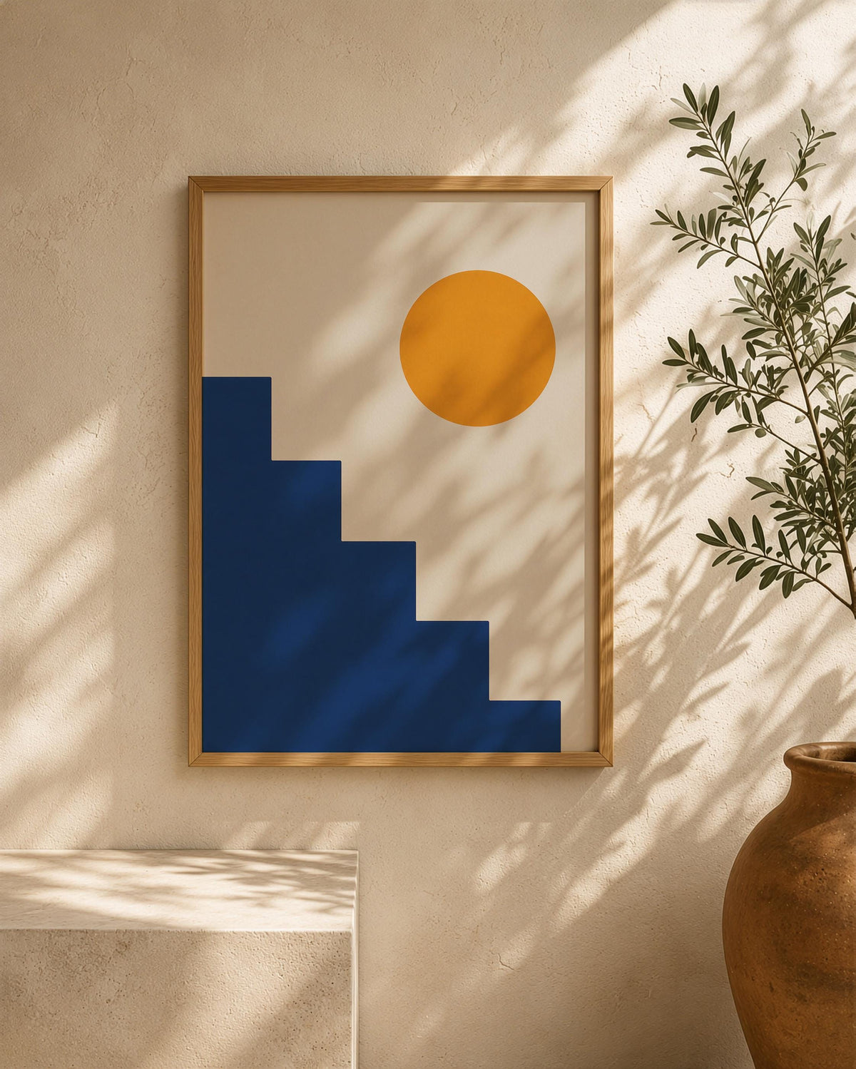 Ascend Abstract Steps Print | Mediterranean Geometric Landscape Wall Art | Framed or Unframed