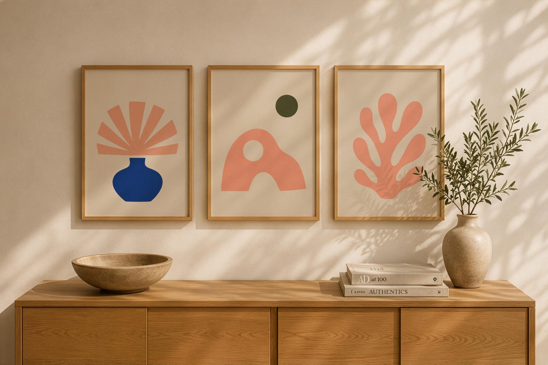 Bloom Abstract Blue Vase Botanical Print | Minimalist Mediterranean Wall Art | Framed or Unframed