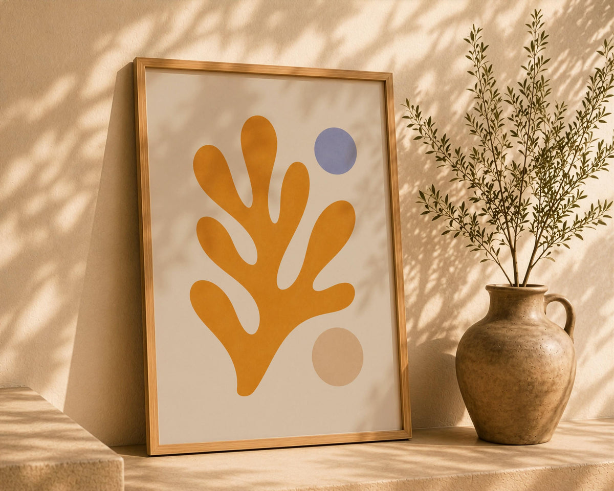 Yellow Coral Abstract Print | Minimalist Coastal Mediterranean Wall Art (Framed or Unframed)