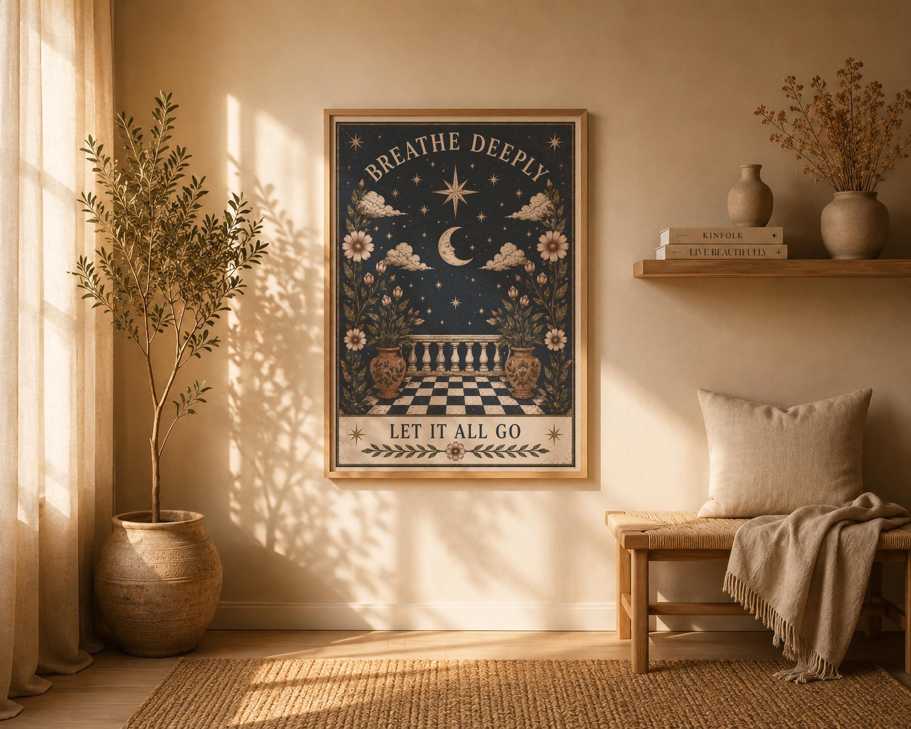 Celestial Moon Folk Art Print | Inspirational Wall Art Illustration | Framed or Unframed