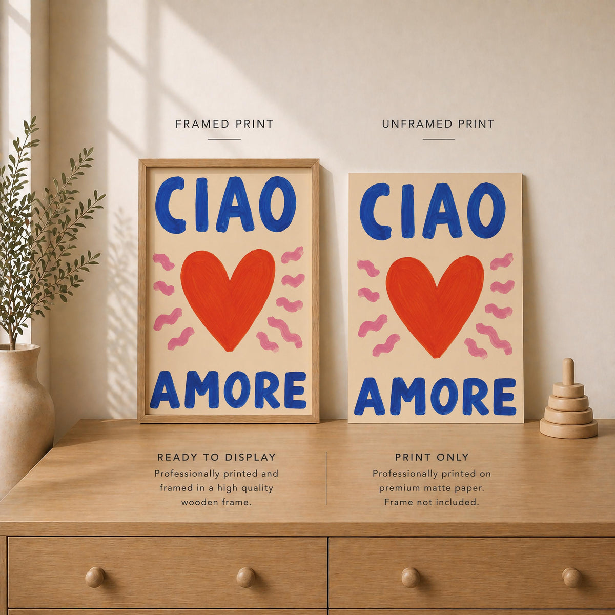 Ciao Amore Heart Art Print | Colourful Hand-Painted Modern Wall Art | Framed or Unframed