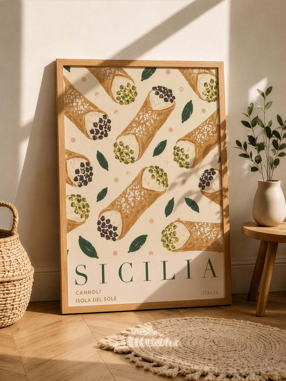 Sicily Cannoli Print | Hand-Painted Italian Food Travel Poster, Kitchen Decor | Framed or Unframed