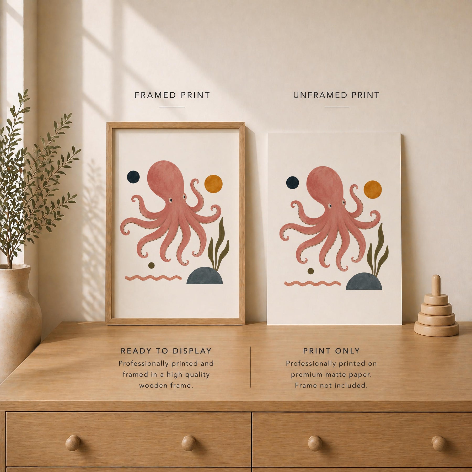 Personalised Octopus Nursery Print | Sea Life Animal Illustrated Wall Art | Framed or Unframed