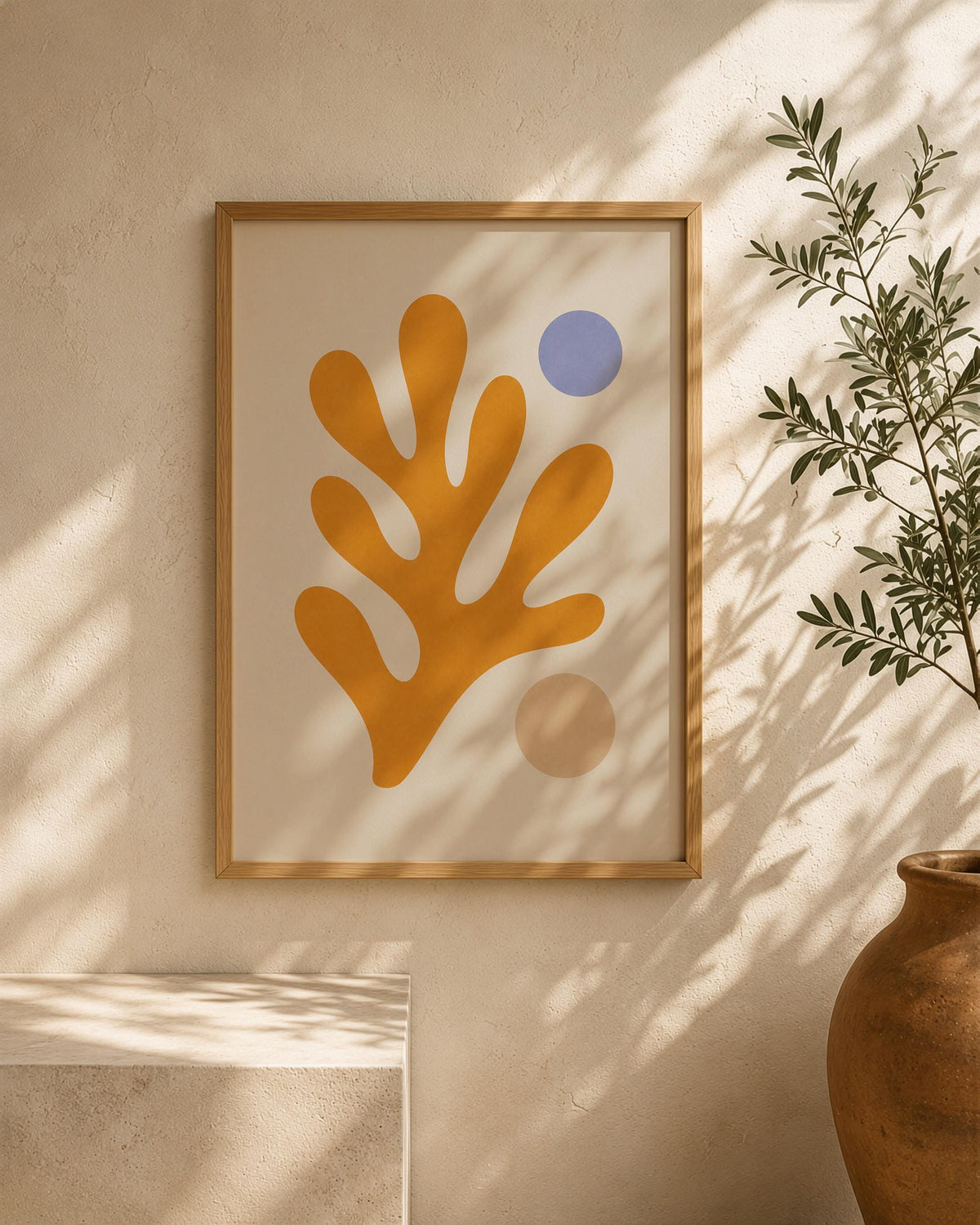 Yellow Coral Abstract Print | Minimalist Coastal Mediterranean Wall Art (Framed or Unframed)