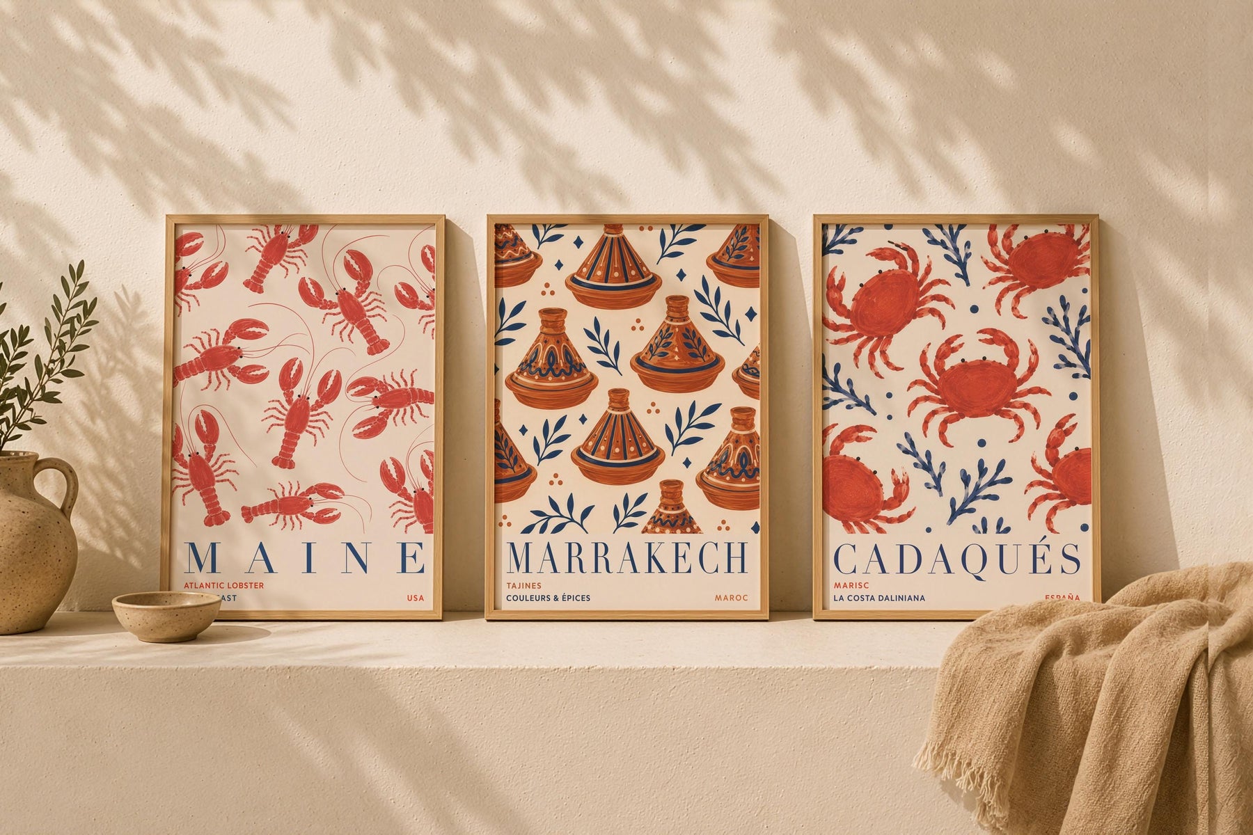 Marrakech Print | Hand-Painted Tagine Travel Poster, Moroccan Boho Kitchen Art | Framed or Unframed