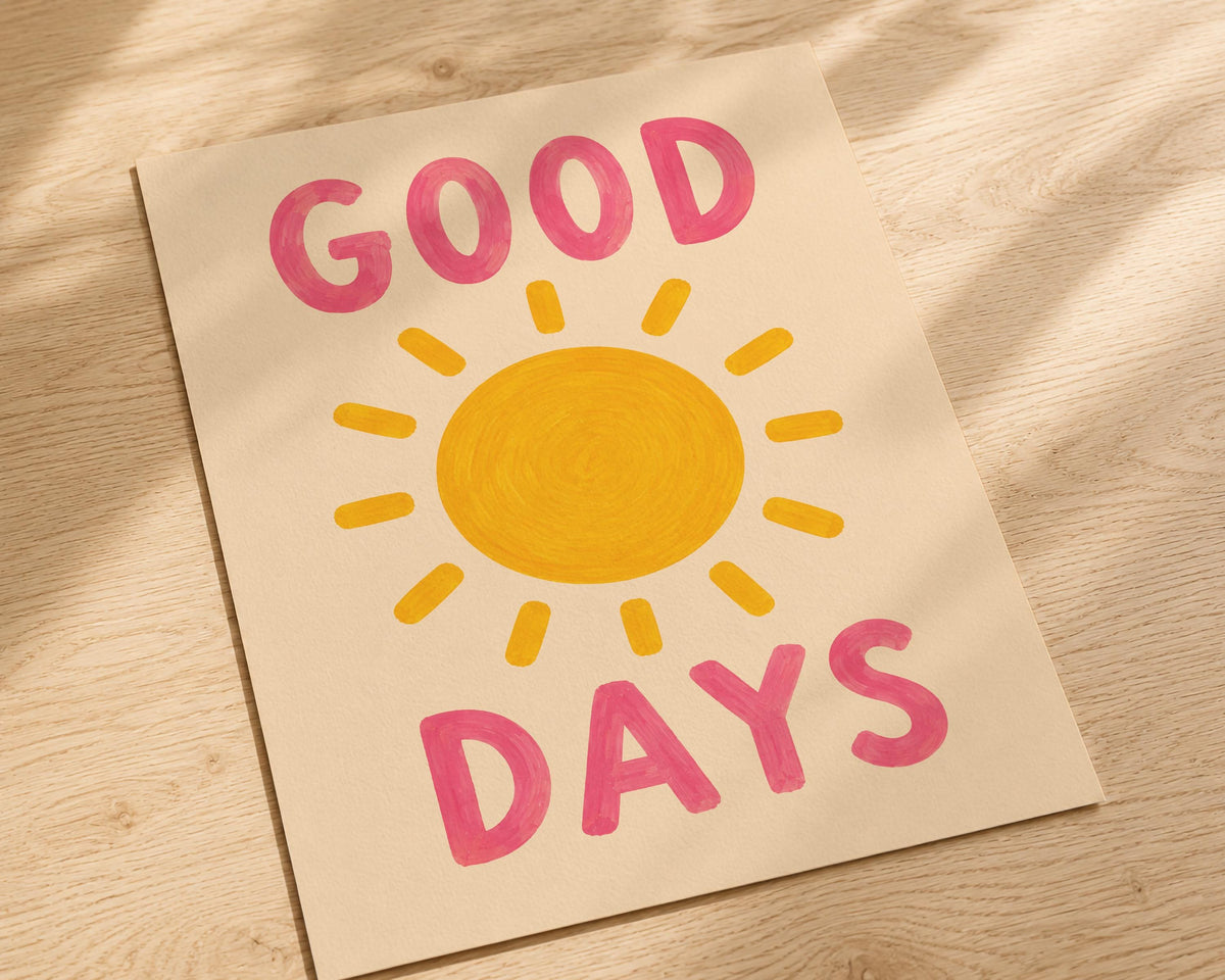 Good Days Hand-Painted Sunshine Art Print | Inspirational Modern Wall Art | Framed or Unframed